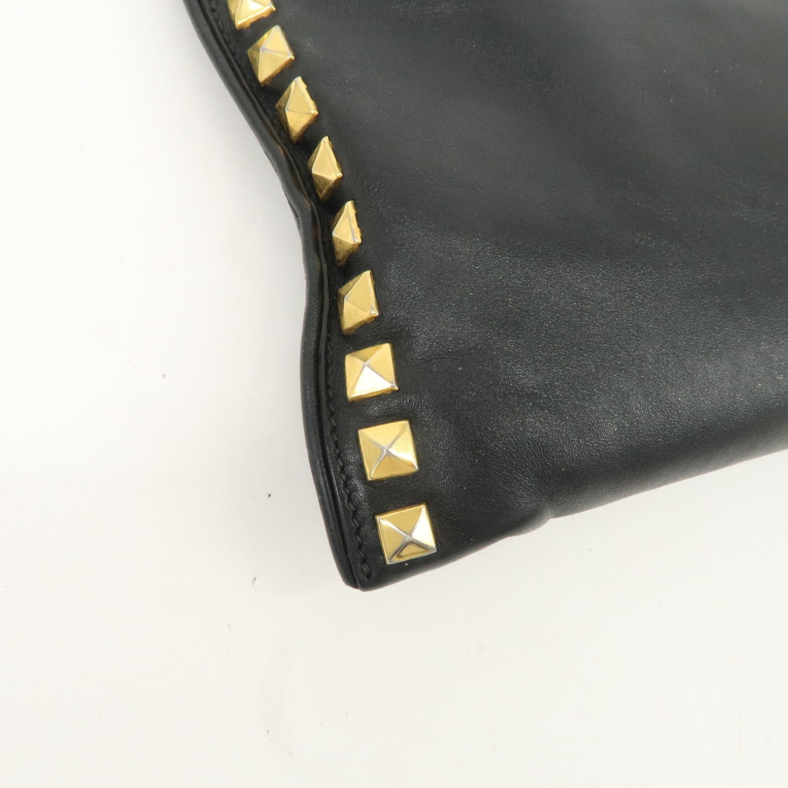 MIU MIU Leather Clutch Bag Hand Bag Black Gold Hardware Used