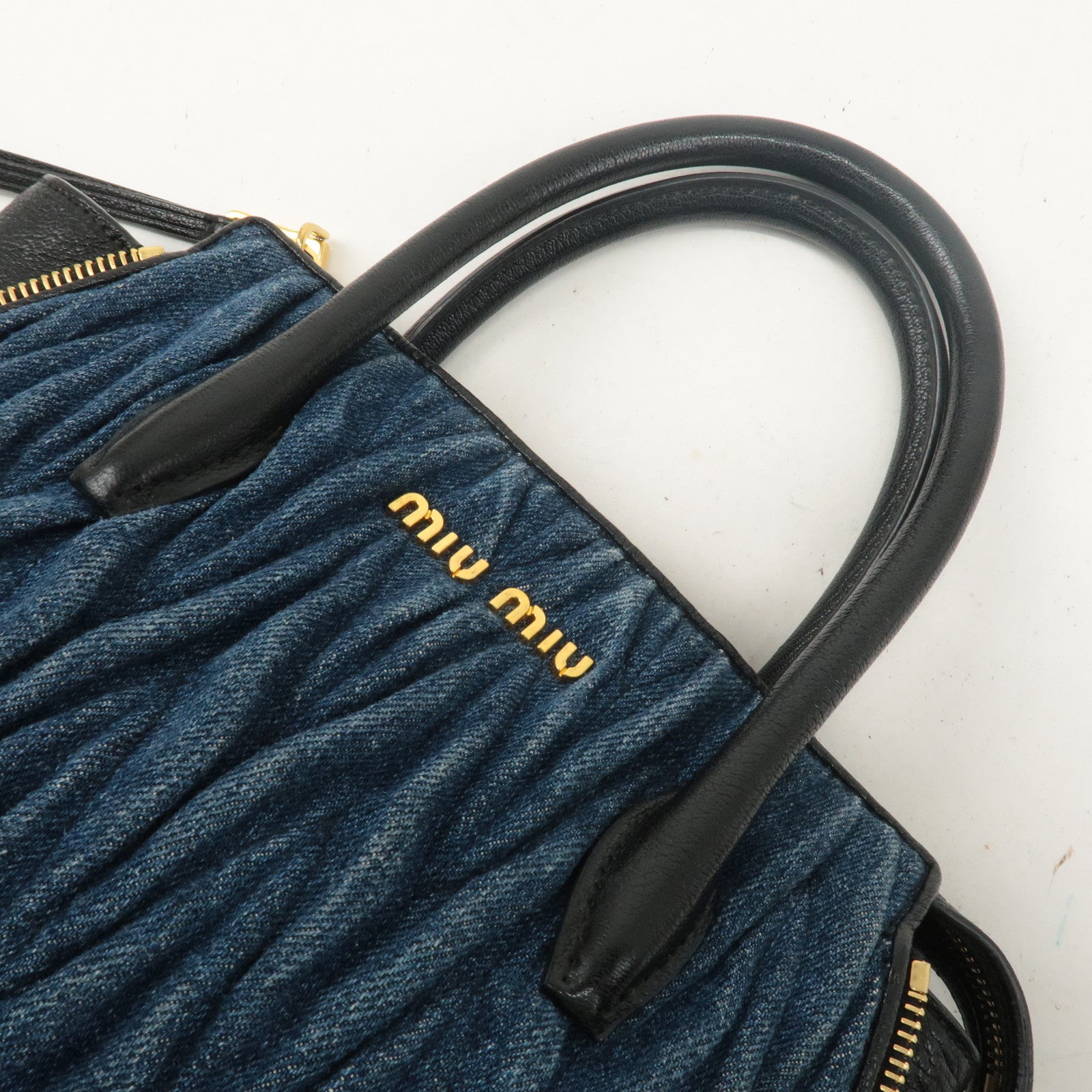 MIU MIU Matelasse Denim 2Way Shoulder Hand Bag Blue 5BA003