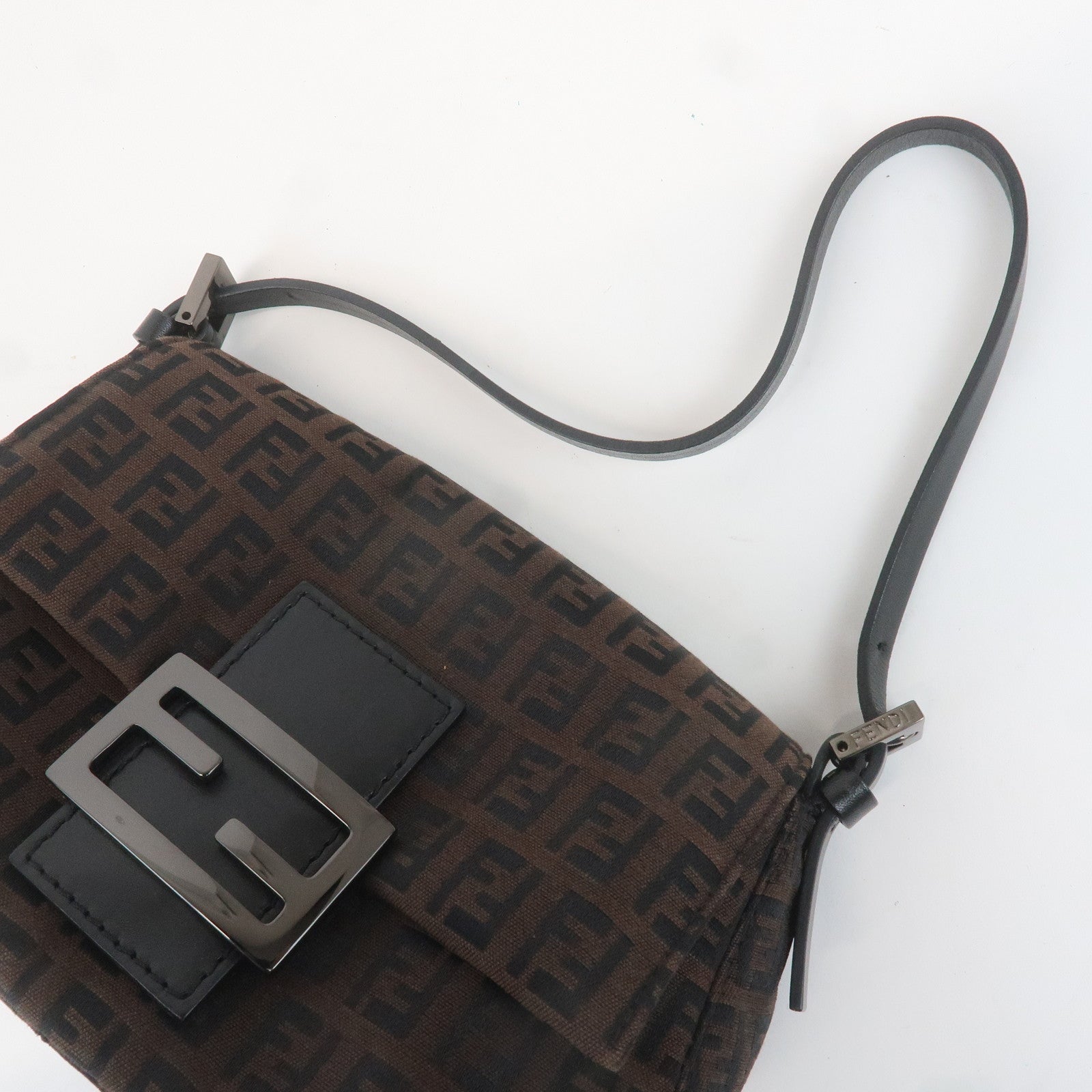 FENDI Mini Mamma Baguette Zucchino Canvas Leather Hand Bag 8BR180