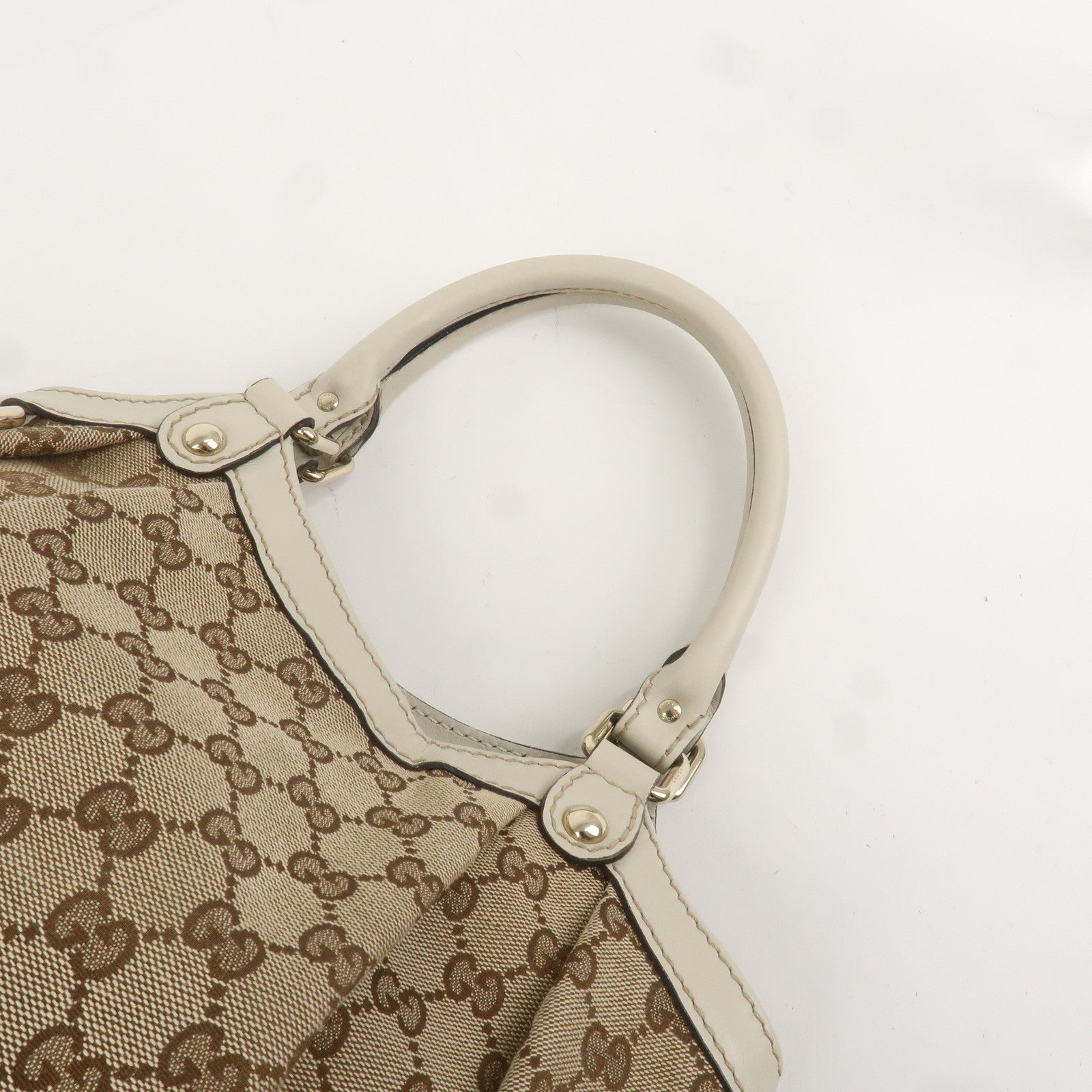 GUCCI Sukey GG Canvas Leather Tote Bag Beige Ivory 211944