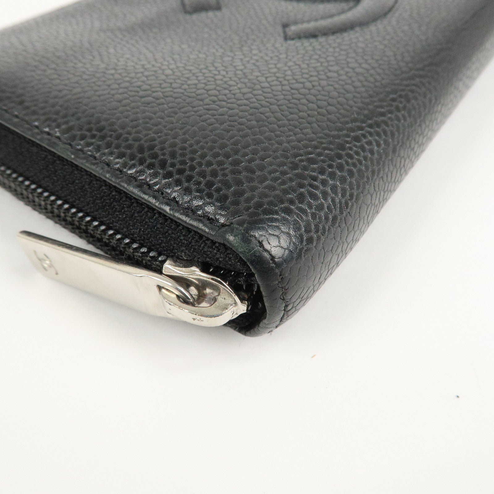 CHANEL Caviar Skin Zip Around Long Wallet Black A50071