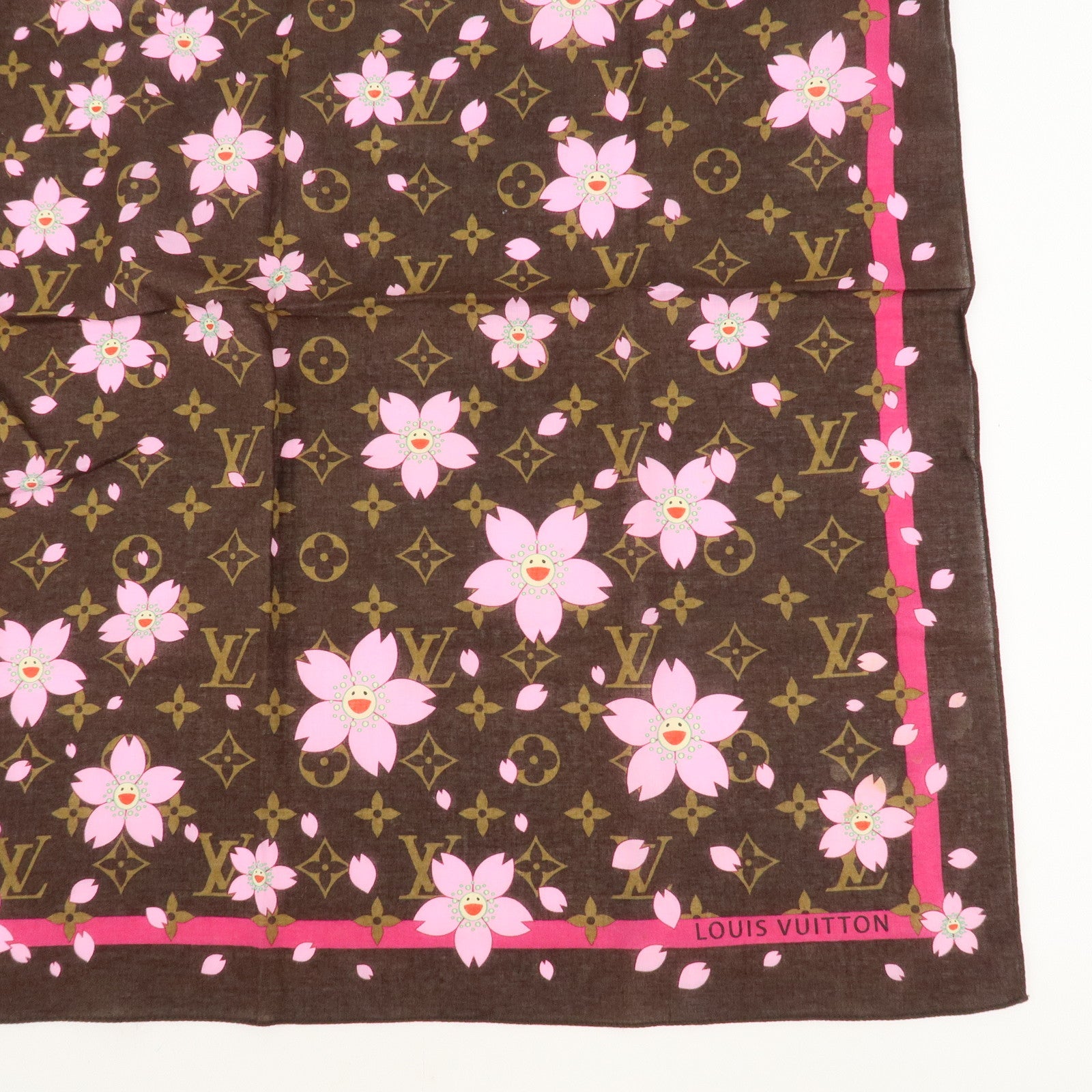 Louis Vuitton Monogram Cherry Blossom 100% Cotton Scarf M71920 Used