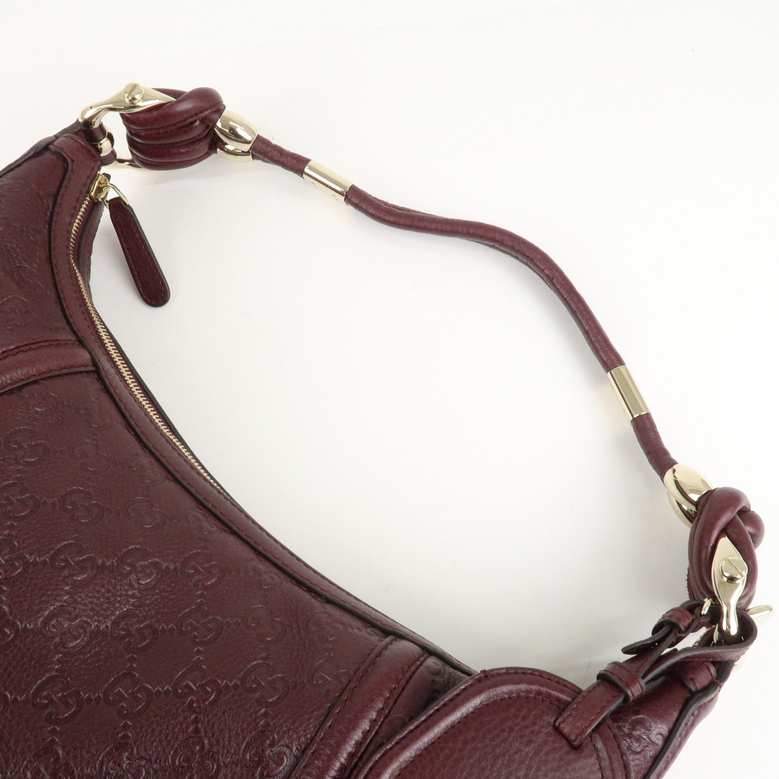 GUCCI Guccissima Bamboo Leather Shoulder Bag Wine 240261 Used