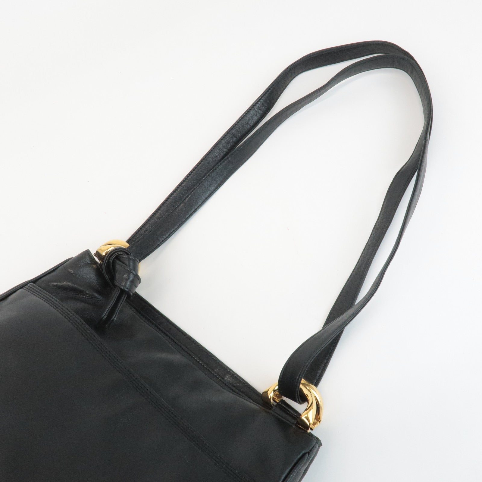 LOEWE Anagram Leather Shoulder Bag Black Gold Hardware Used