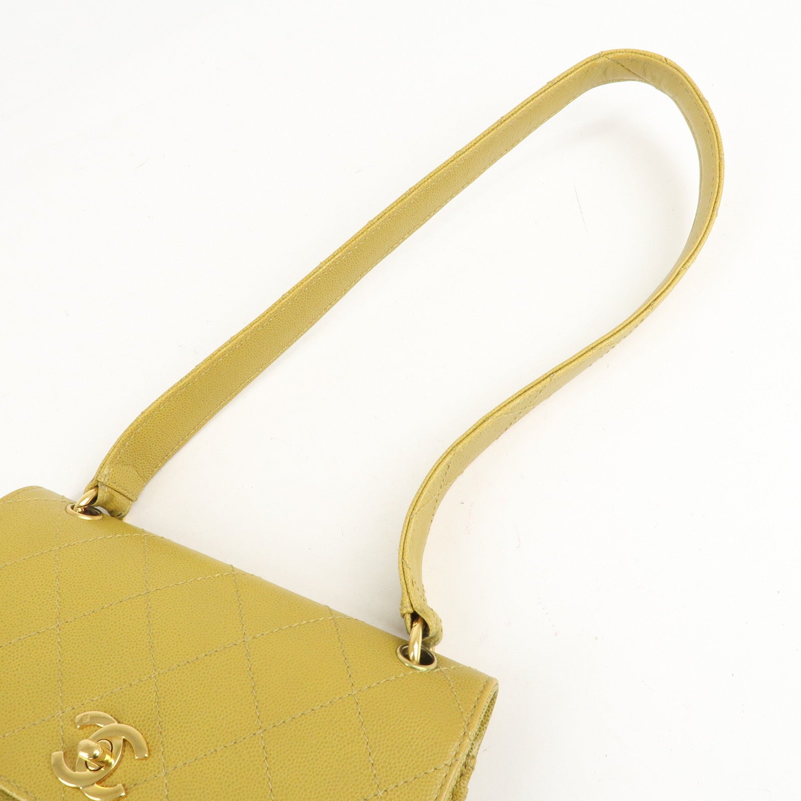 CHANEL Matelasse Caviar Skin Shoulder Bag Yellow