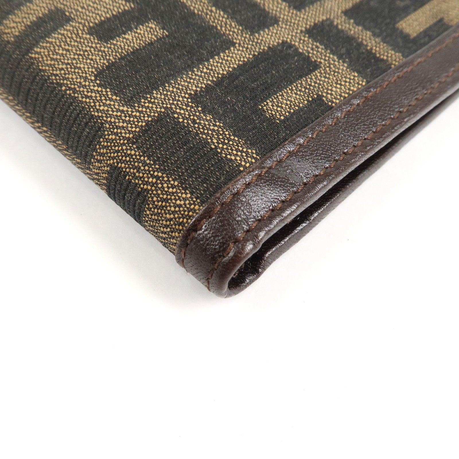 FENDI Zucca Canvas Leather Bifold Wallet Brown Black 31011 Used