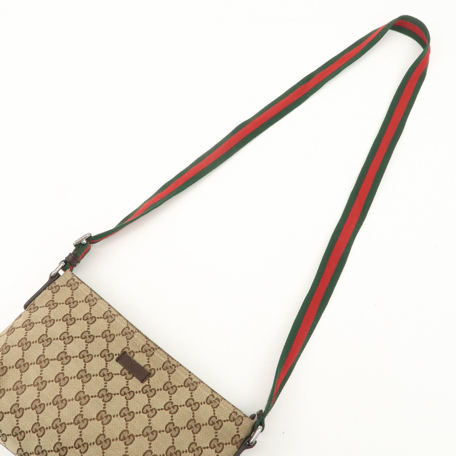 GUCCI GG Canvas Leather Shoulder Bag Beige Dark Brown 189749 Used