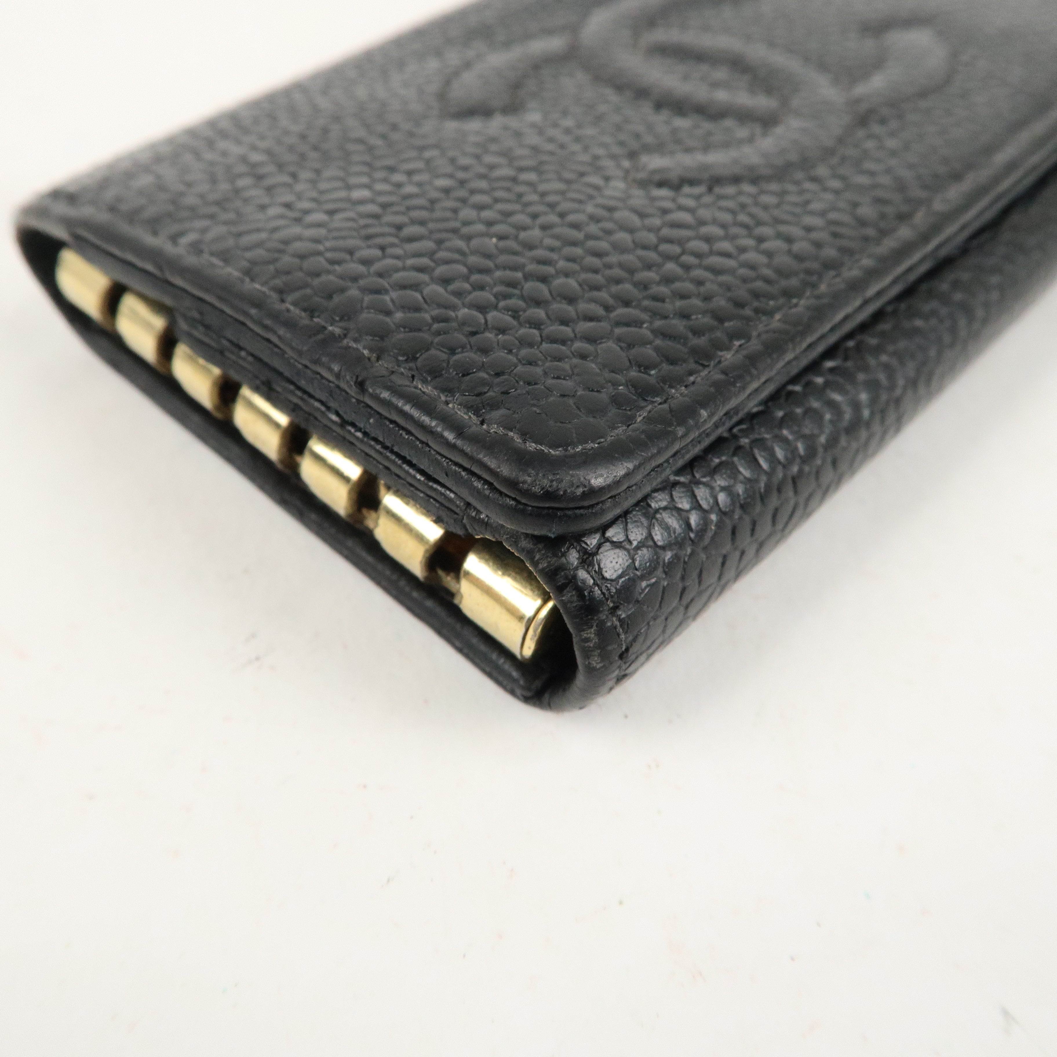 CHANEL Caviar Skin Coco Mark 6 Ring Key Case Black A13502