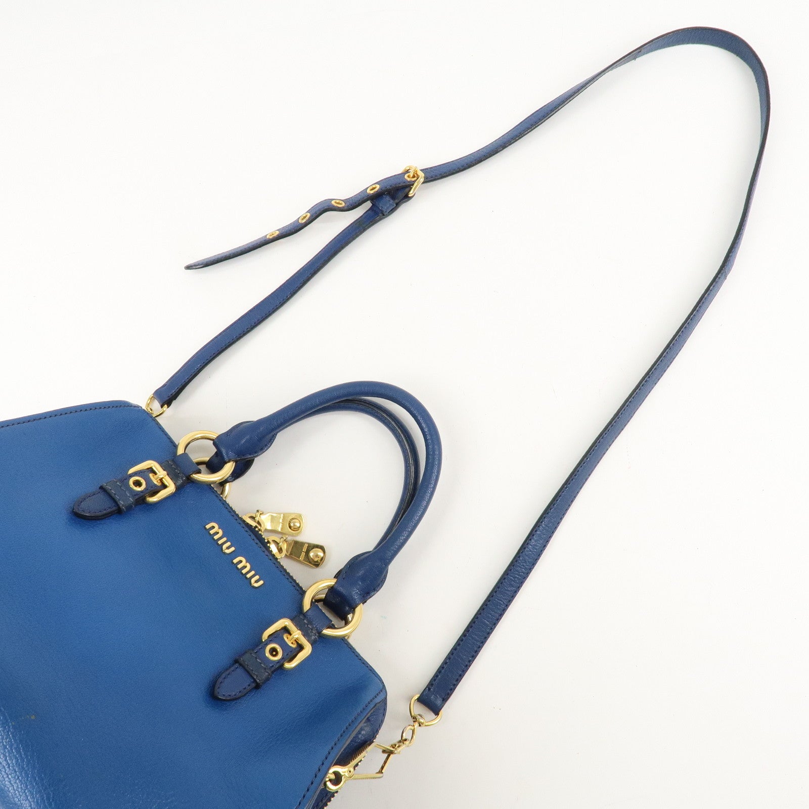 MIU MIU Leather 2Way Shoulder Bag Hand Bag Blue Gold HDW