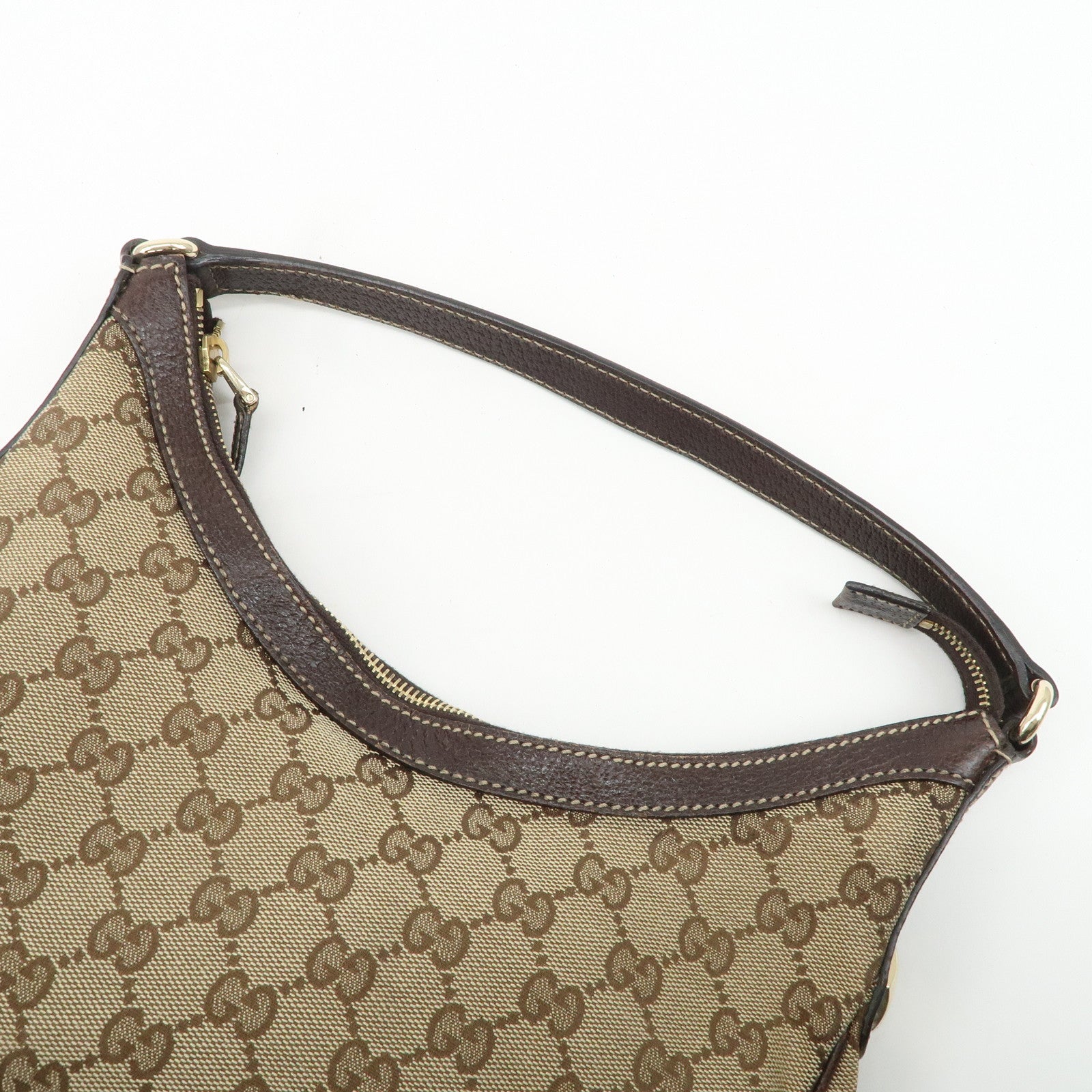 GUCCI GG Canvas Leather Shoulder Bag Hand Bag Brown Beige 154395 Used