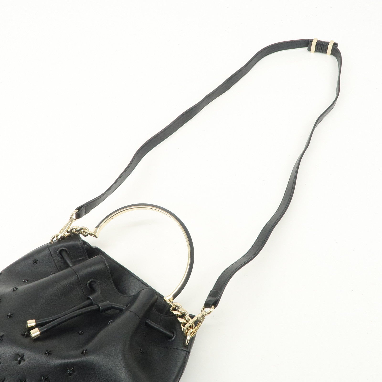 JIMMY CHOO Leather BONBON 2 Way Bag Bucket Bag Shoulder bag Black Used