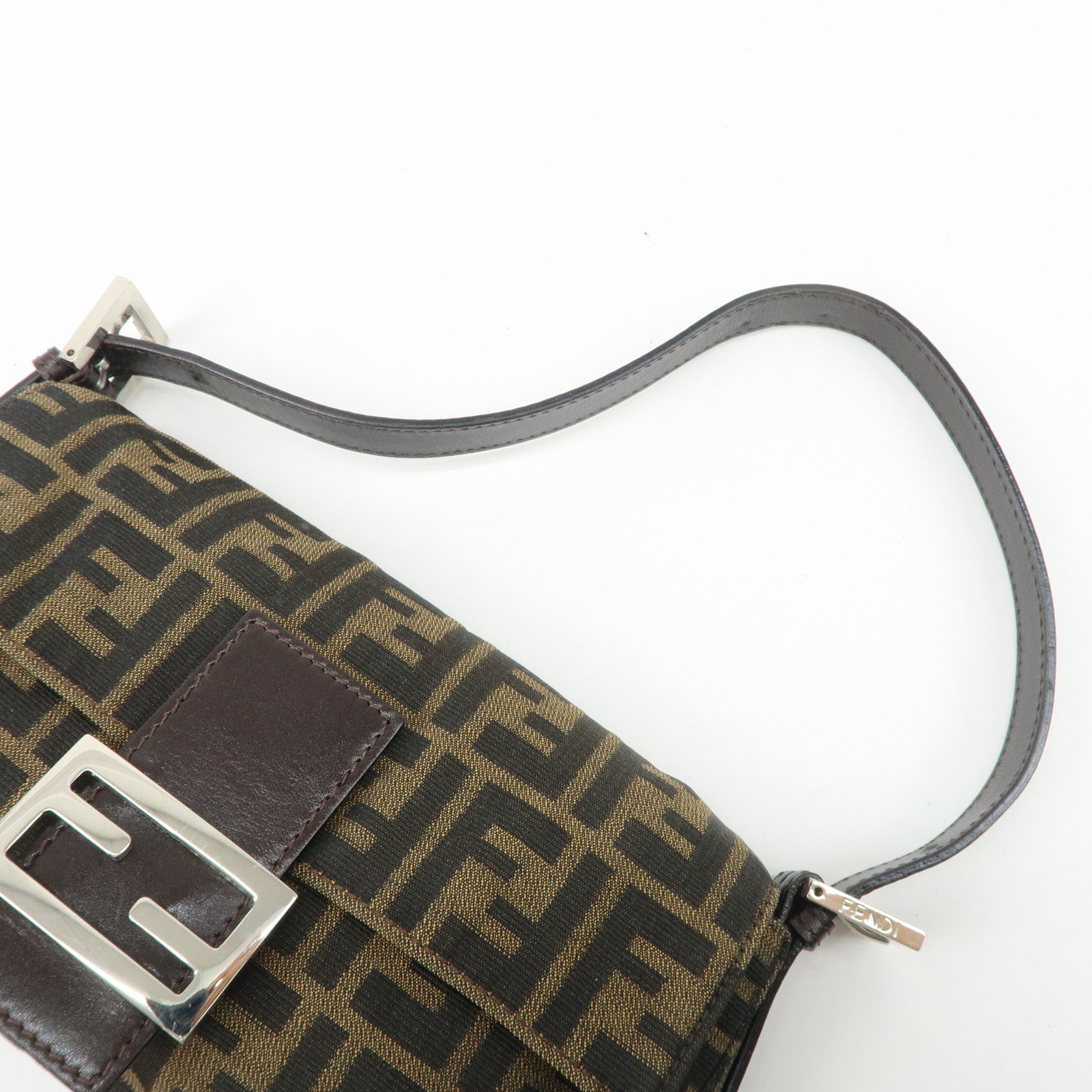 FENDI Mamma Baguette Zucca Canvas Leather Shoulder Bag 26424 Used