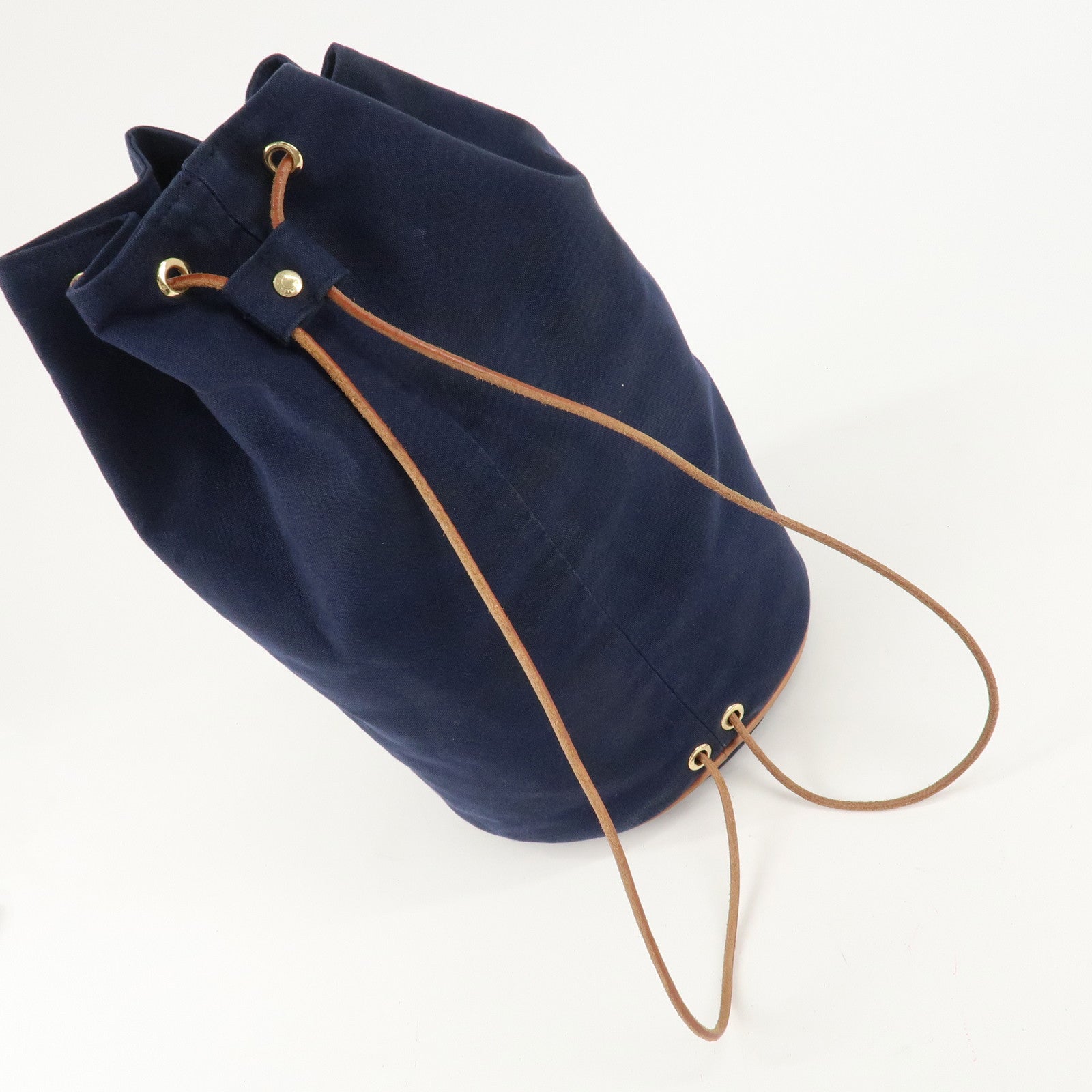 HERMES Canvas Leather Porochon Mimil GM Shoulder Bag Navy