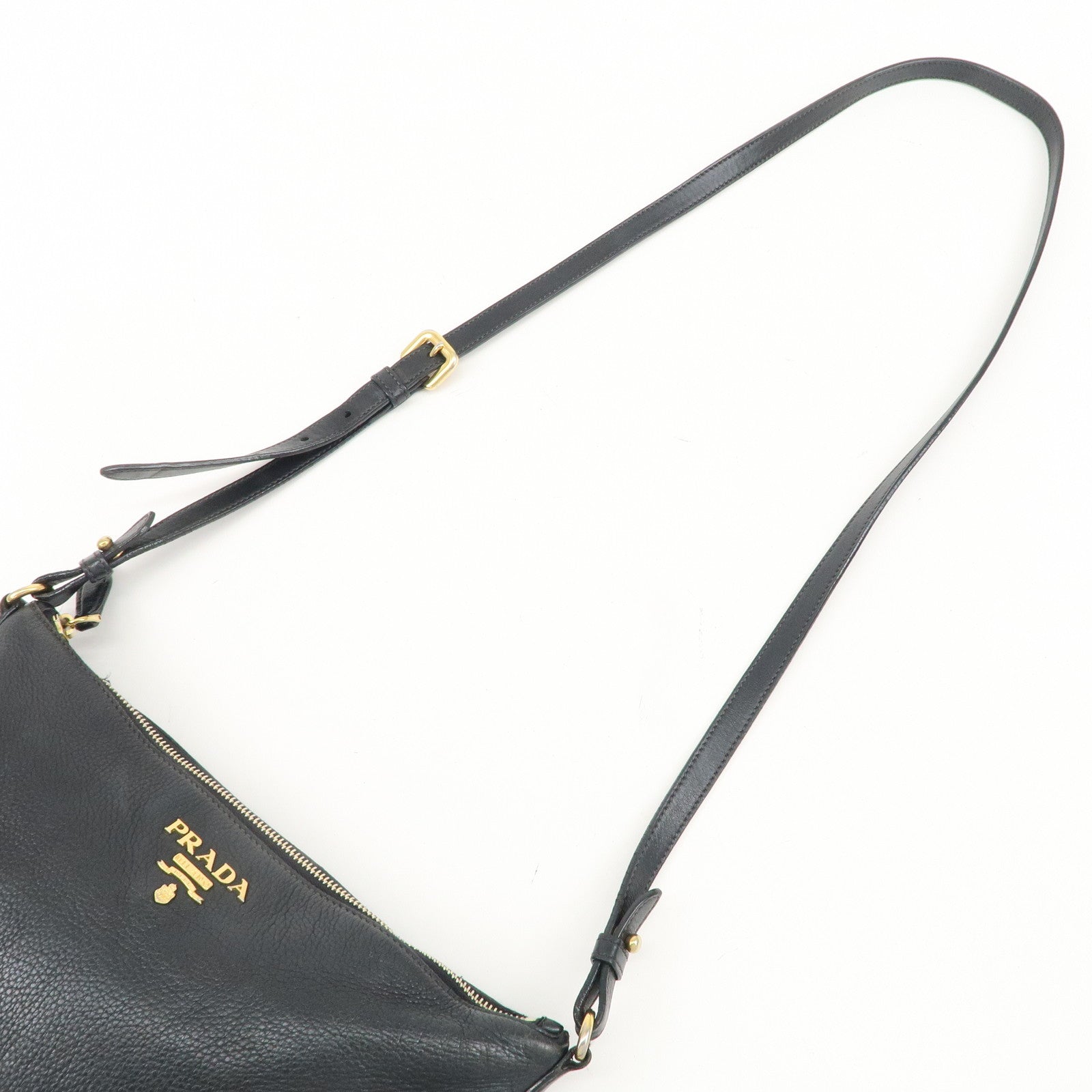 PRADA Leather Shoulder Bag Crossbody Bag Purse Pouch Black 1BH050 Used