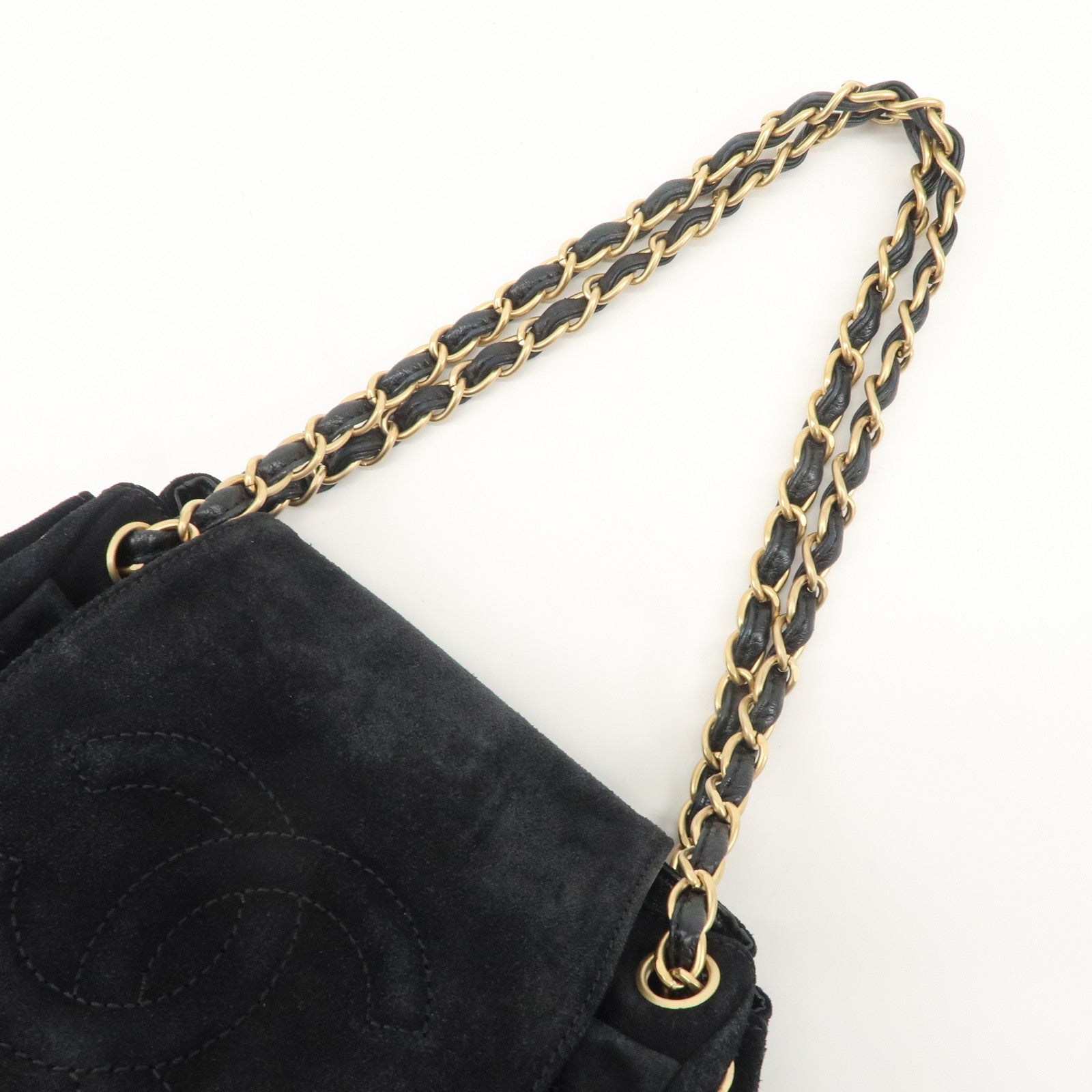 CHANEL Suede Leather Coco Mark Chain Shoulder Bag Hand Bag Used