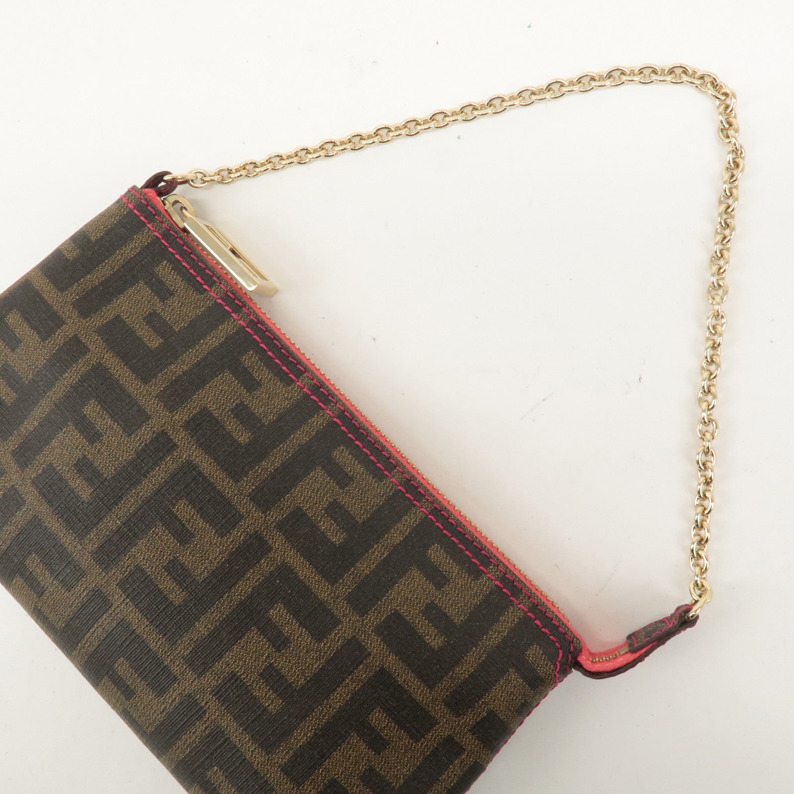 FENDI Zucca Print PVC Accessory Pouch Bag Brown Black Pink 8BR592