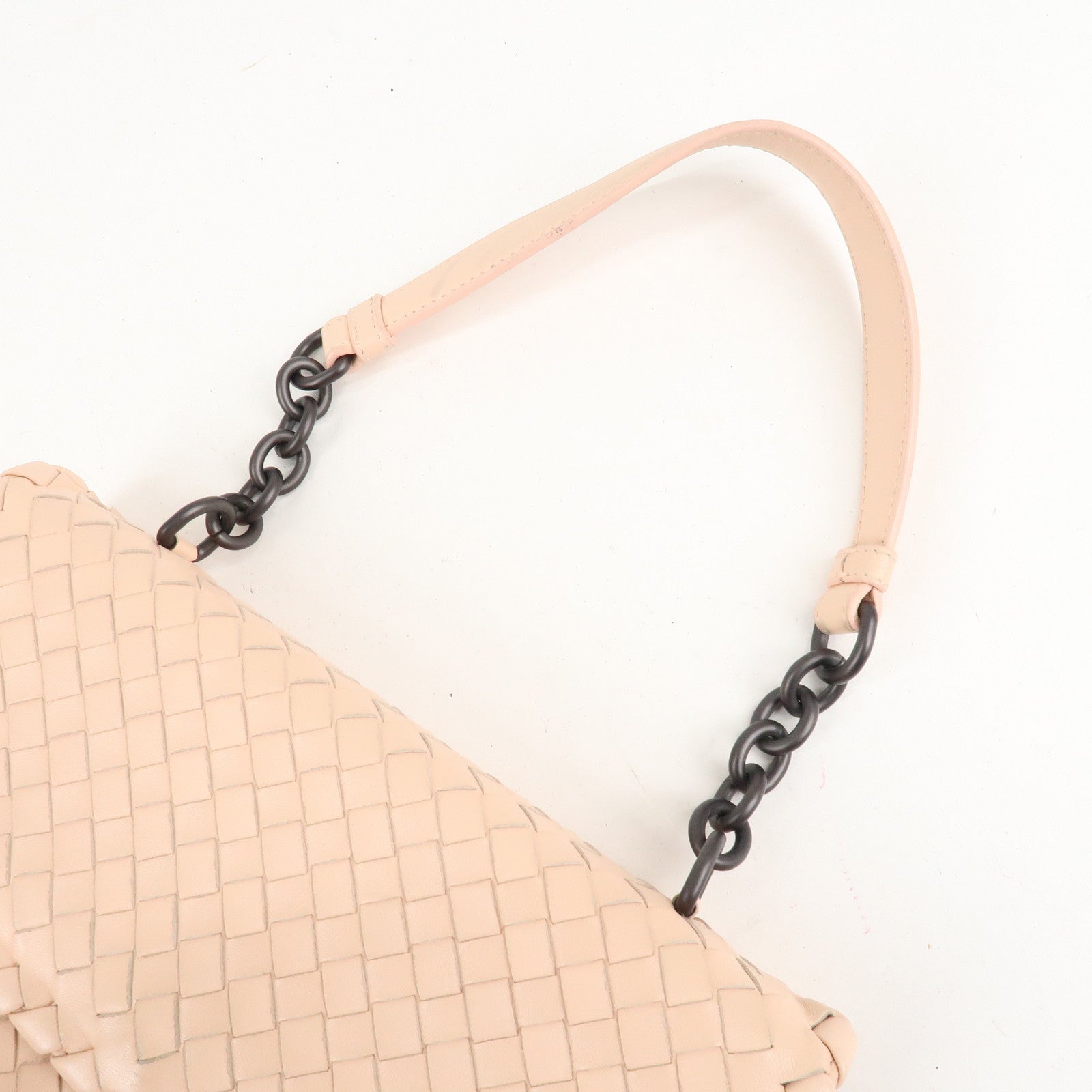 BOTTEGA VENETA Intrecciato Leather Chain Shoulder Bag Pink Beige