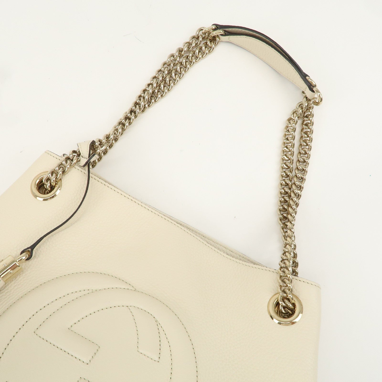 GUCCI SOHO Interlocking G Leather Chain Shoulder Bag Ivory 536196