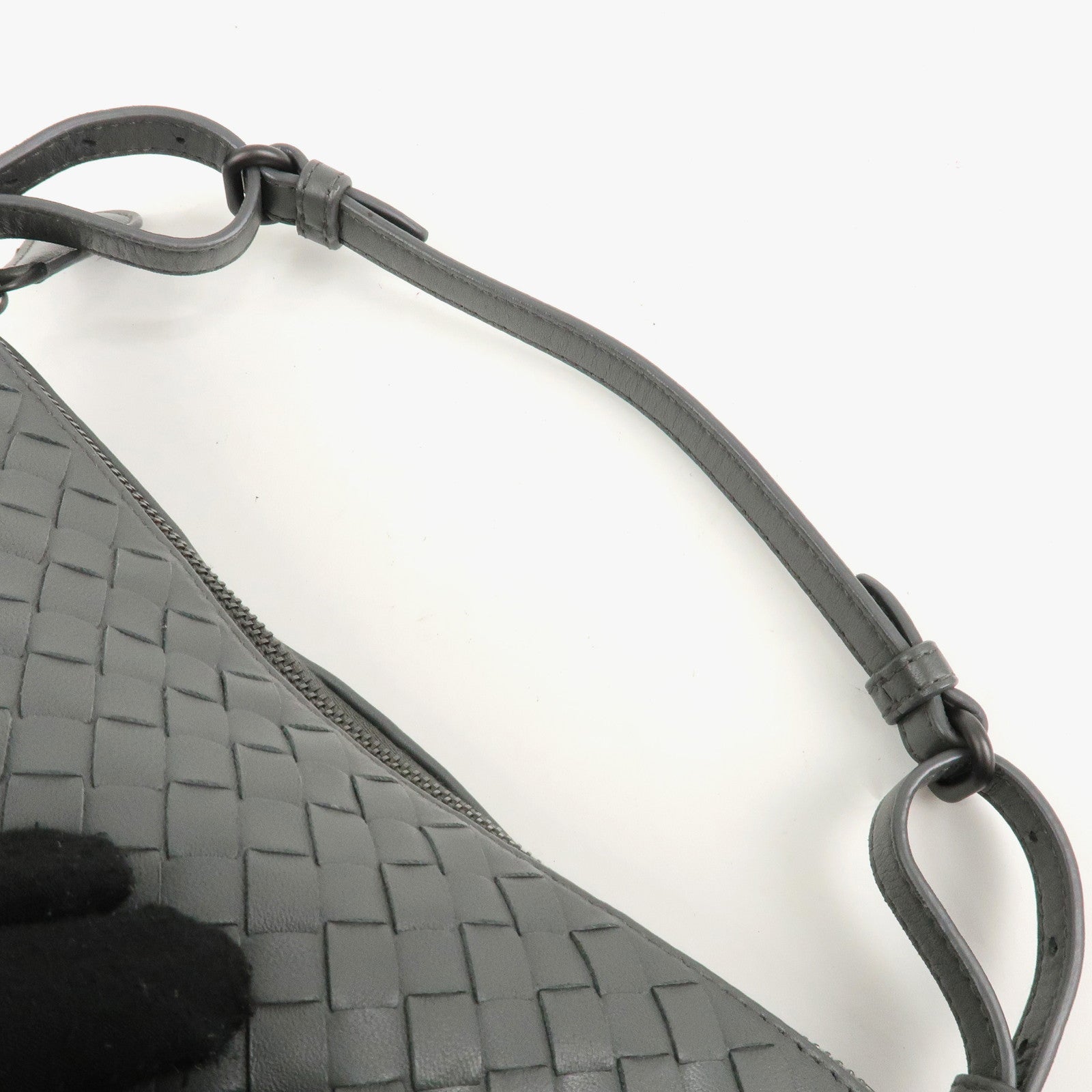 BOTTEGA VENETA Intrecciato Leather Semi Shoulder Bag Gray