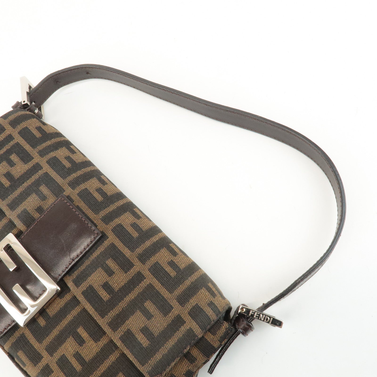 FENDI Mamma Baguette Zucca Canvas Shoulder Bag Brown Black 26424