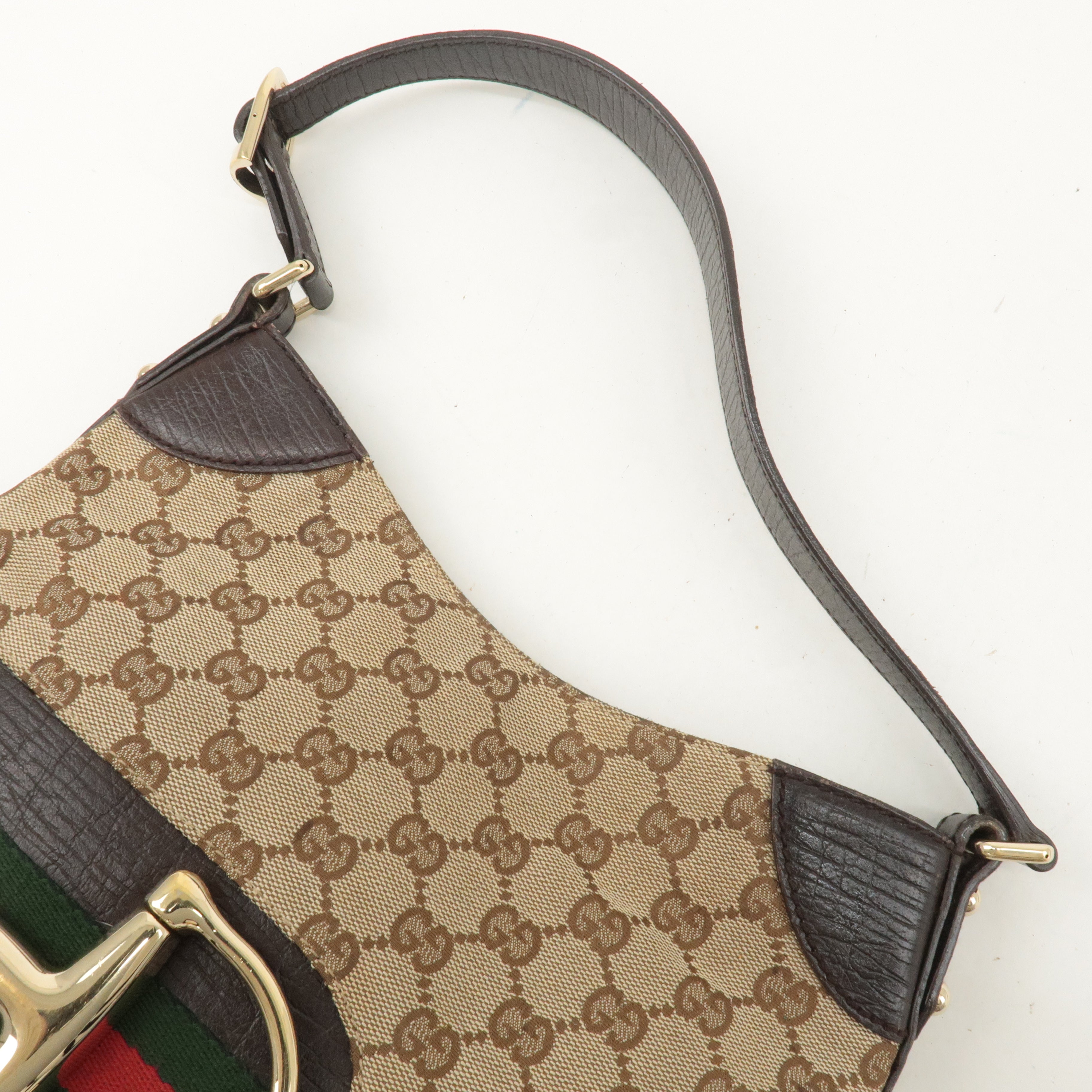 GUCCI Sherry Horsebit GG Canvas Leather Shoulder Bag 137388