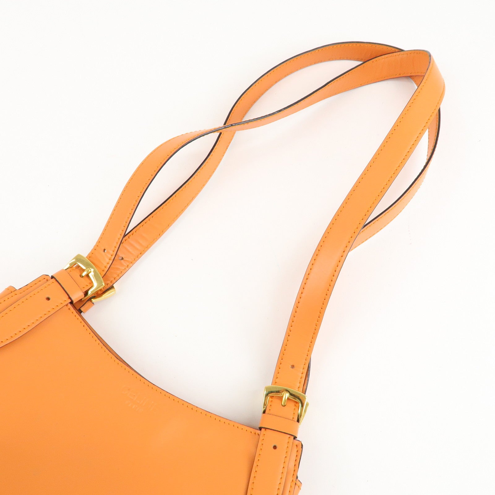 CELINE Leather Shoulder Bag Orange Used