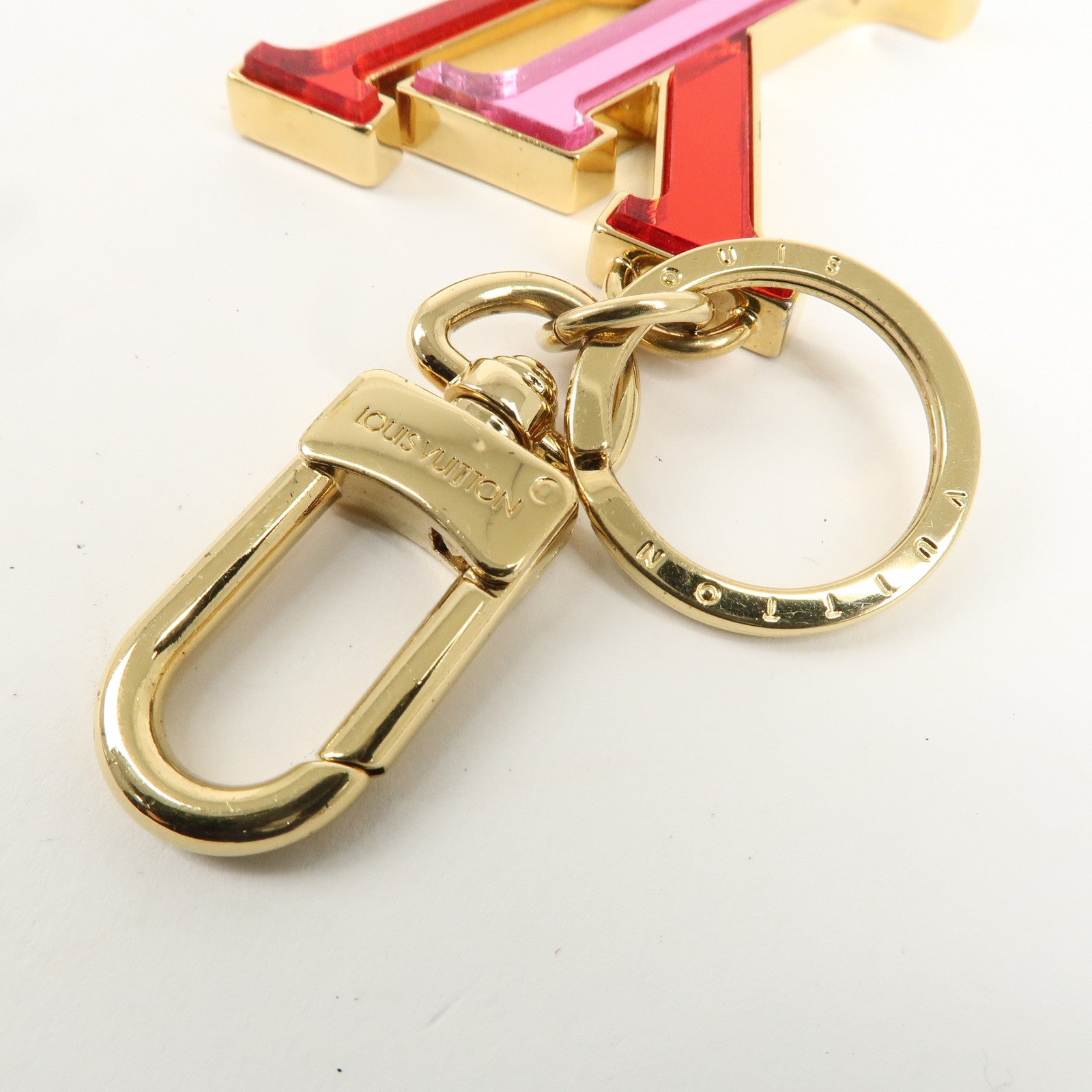 Louis Vuitton Logo Keyring Charm Glass Bag Charm Pink Red M69559