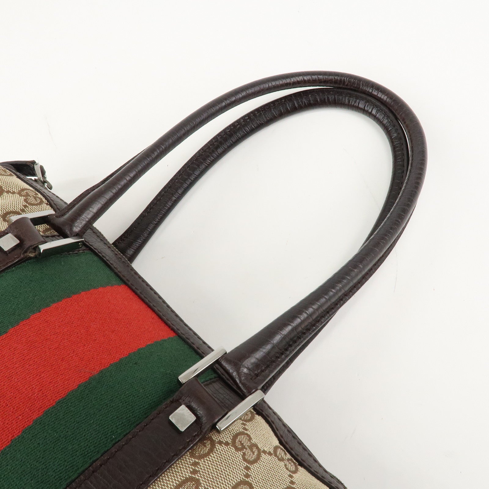 GUCCI GG Canvas Leather Mini Boston Bag Beige Brown 30458 Used