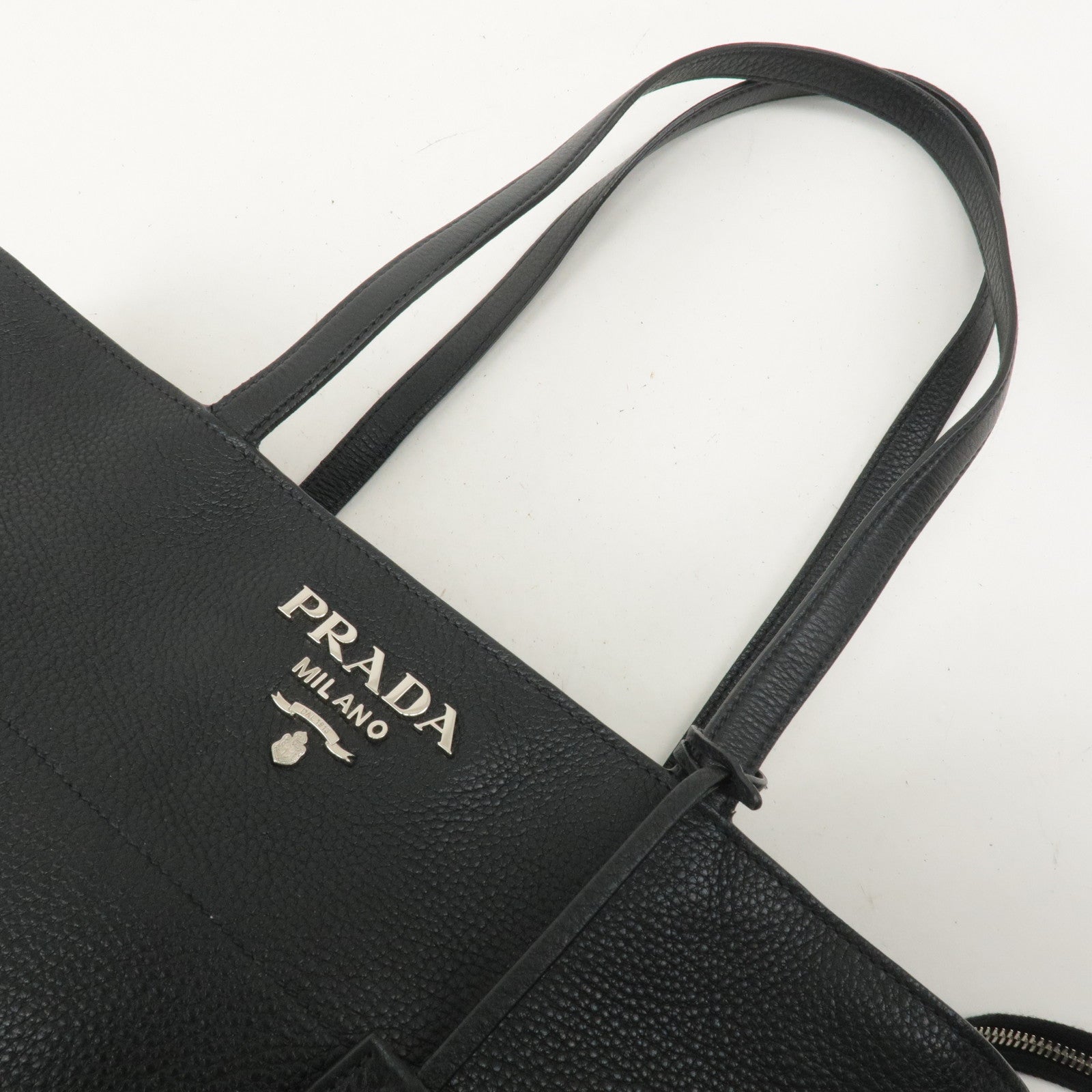 PRADA Leather Tote Bag Shoulder Bag Black 1BG203