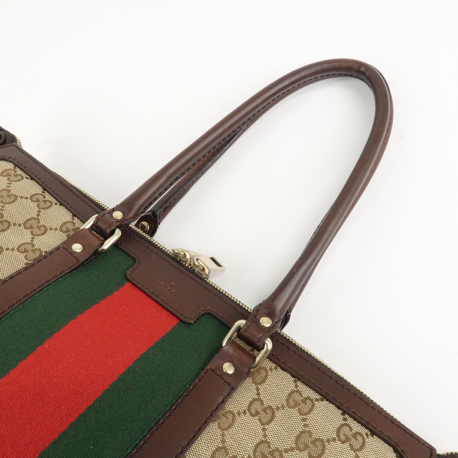 GUCCI Sherry GG Canvas Leather Tote Bag Beige Brown 257341