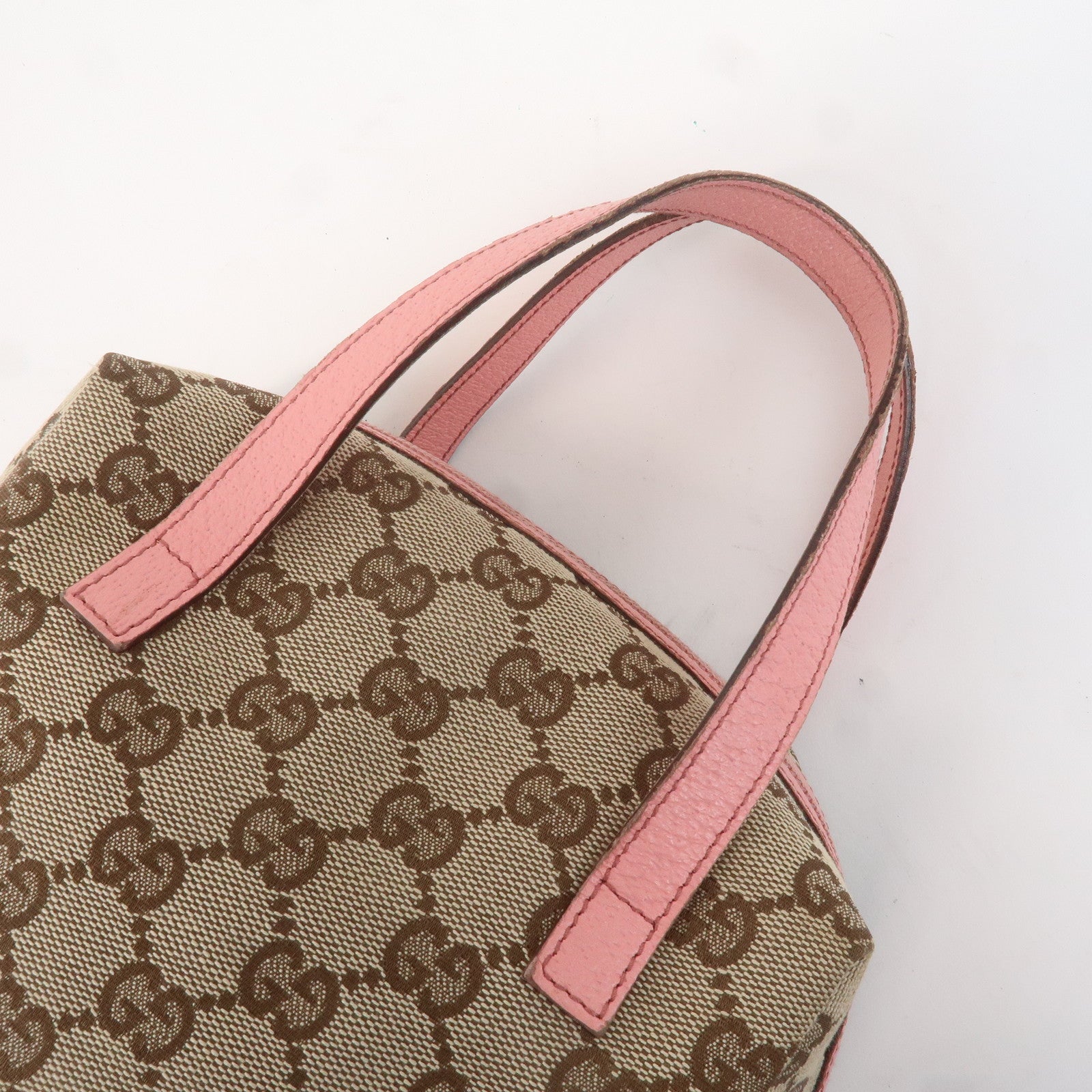 GUCCI GG Monogram Canvas Leather Hand Bag Beige Pink 12542