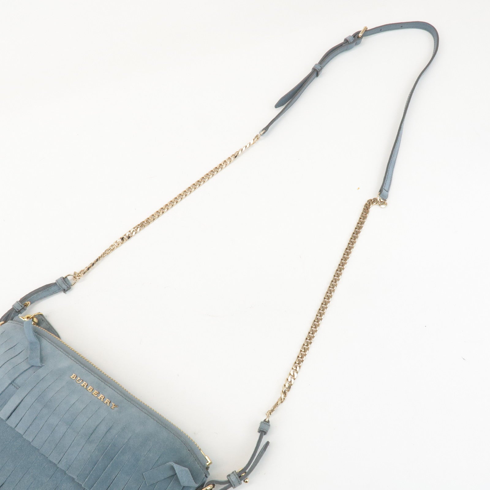 BURBERRY Leather Suede Chain Sholder Bag Hand Bag Light Blue