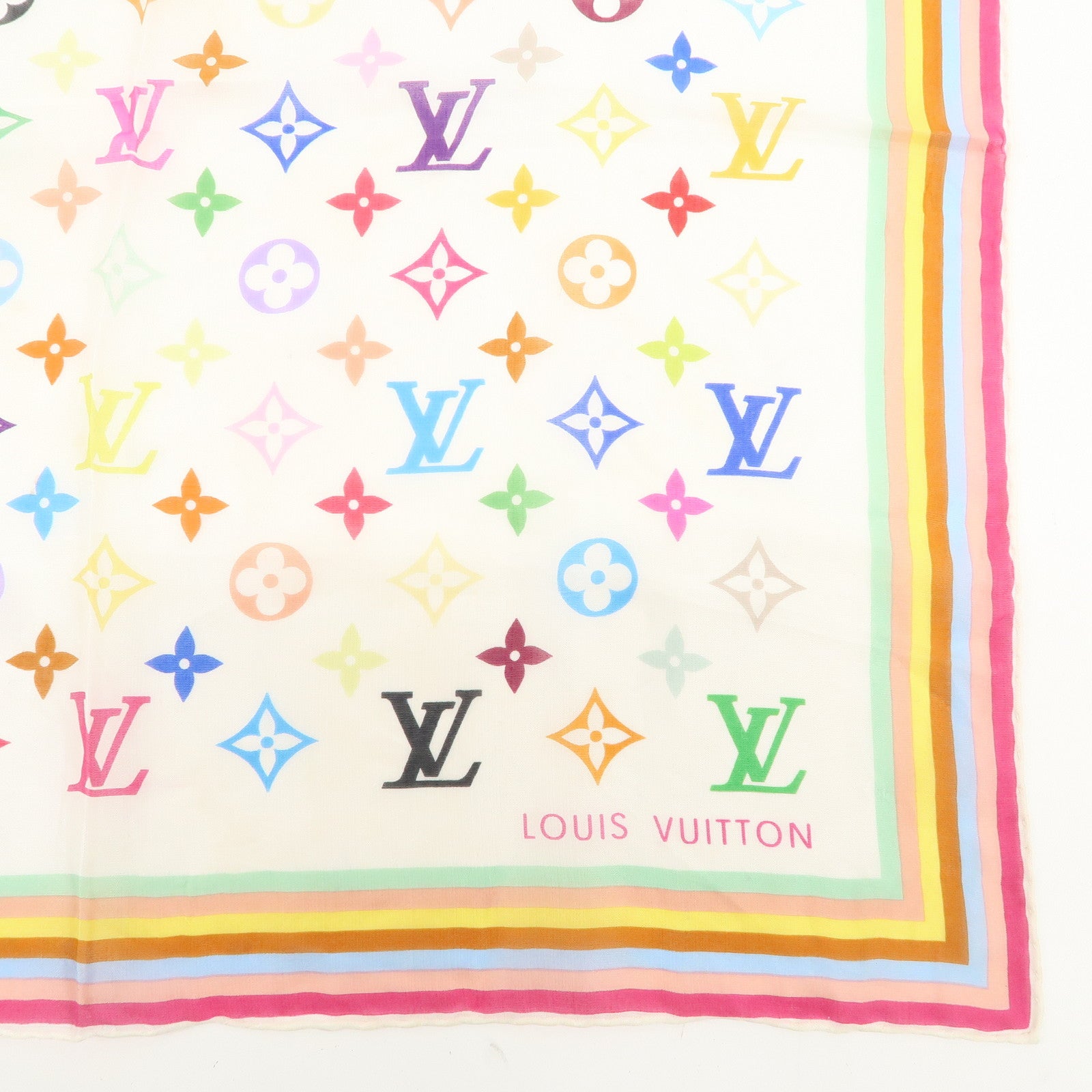 Louis Vuitton Monogram Multi Color Silk 100% Scarf Blanc M71913 Used