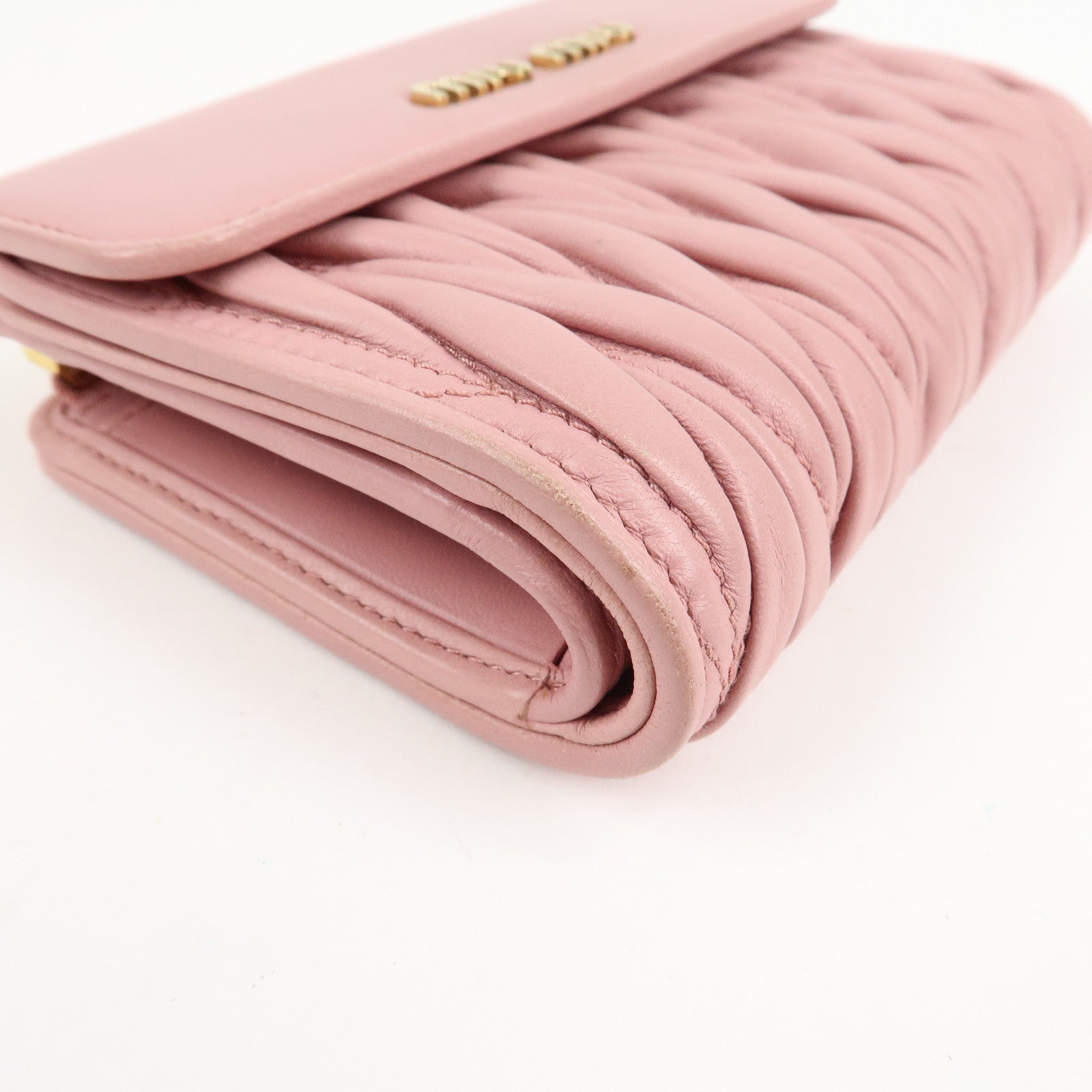 MIU MIU Matelasse Leather Trifold Wallet Pink 5ML225