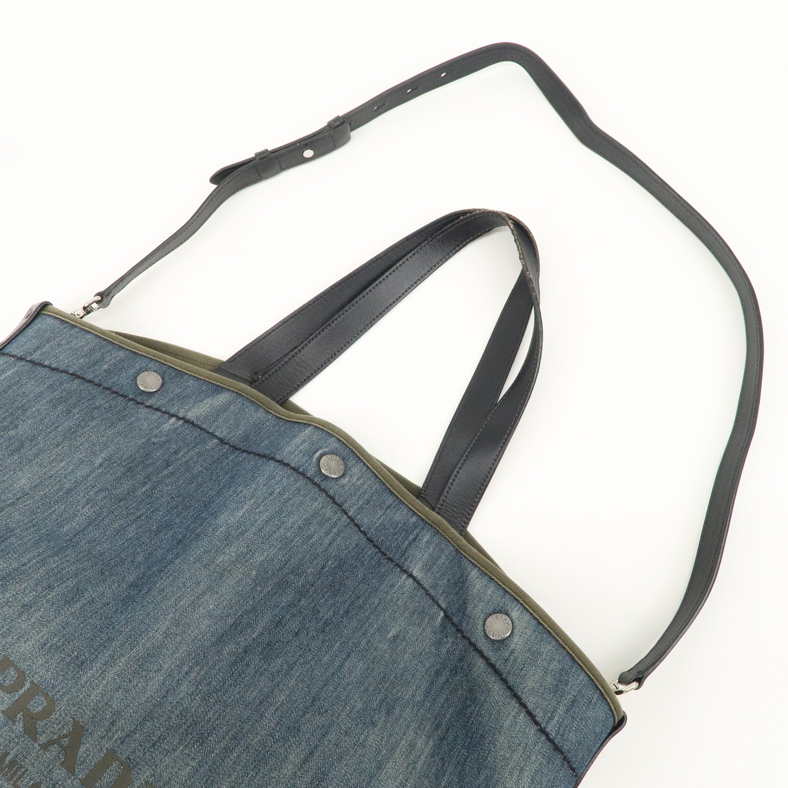 PRADA Denim Leather 2way Shoulder Bag Blue