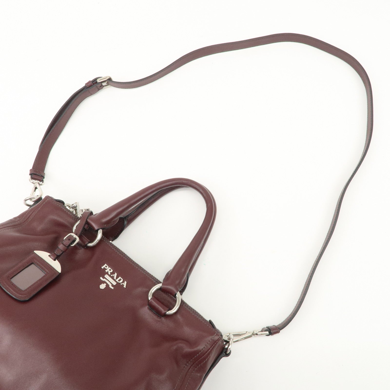 PRADA Leather 2Way Bag Hand Bag Shoulder Bag Bordeaux BN2866