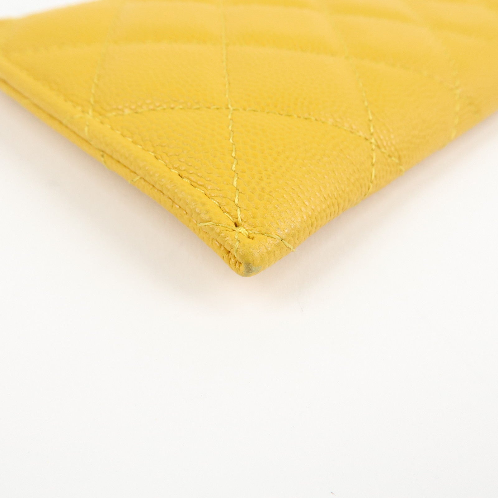 CHANEL Matelasse Caviar Skin Fragment Case Card Case Yellow