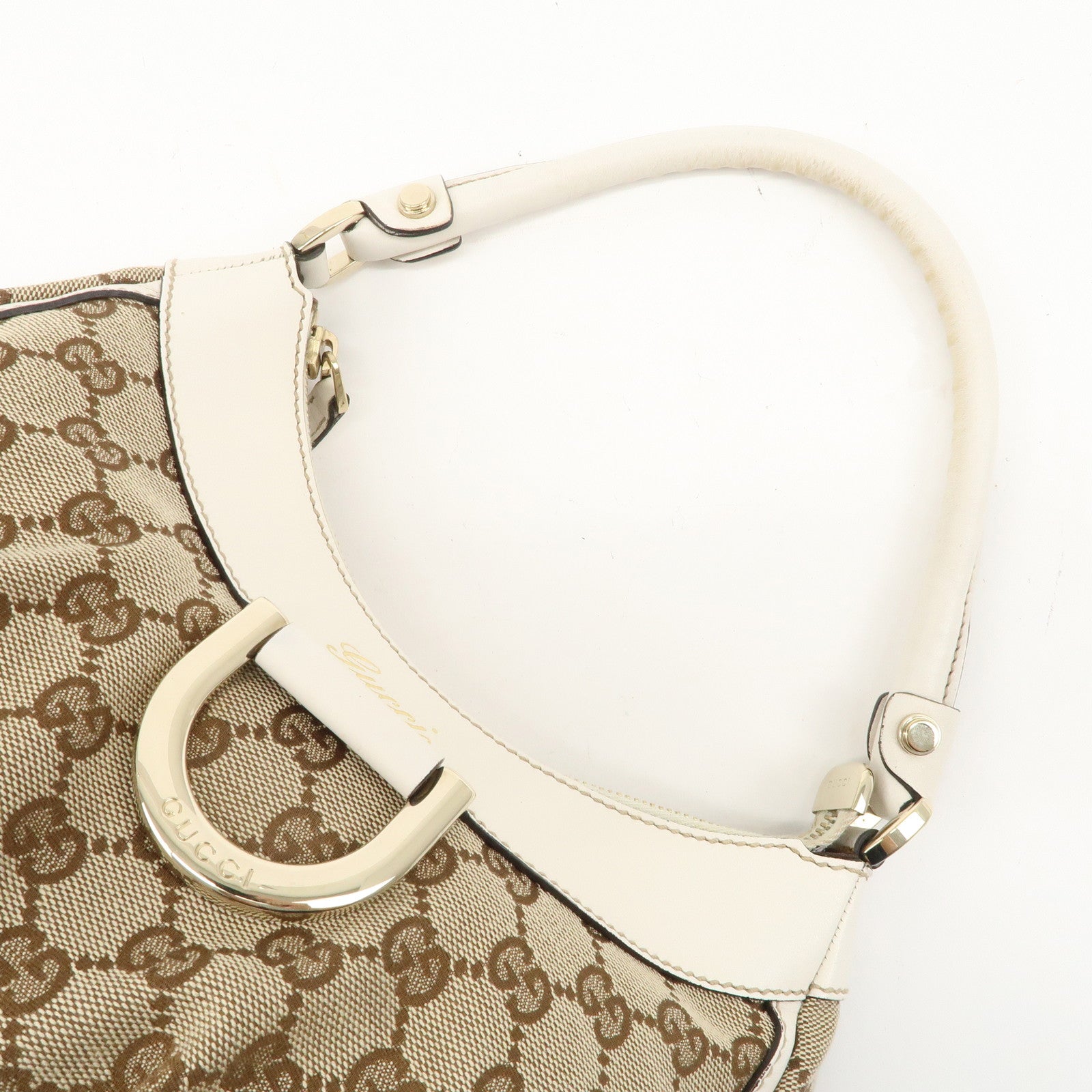 GUCCI Abbey GG Canvas Leather Shoulder Bag Beige White 190525 Used