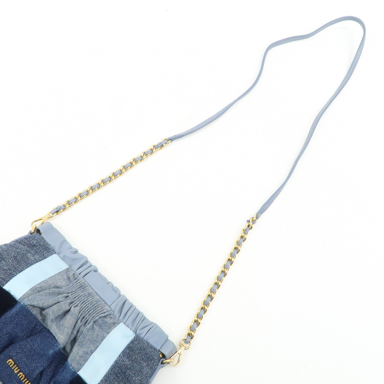 MIU MIU Denim Velour Leather Patches Shoulder Bag Blue Navy