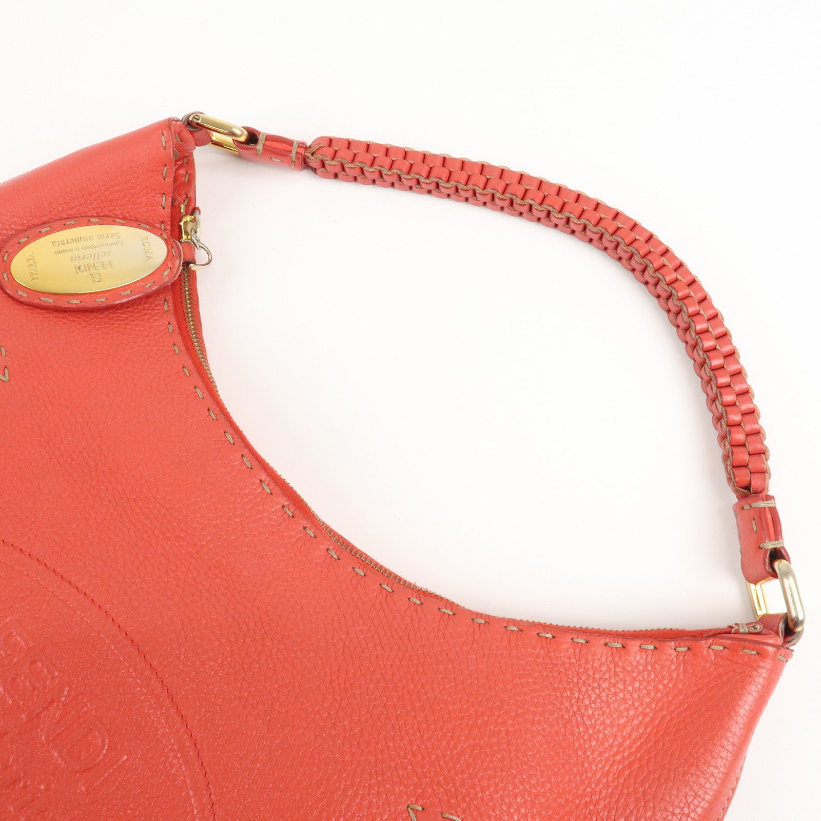 FENDI Selleria Leather Shoulder Bag Red 8BR648