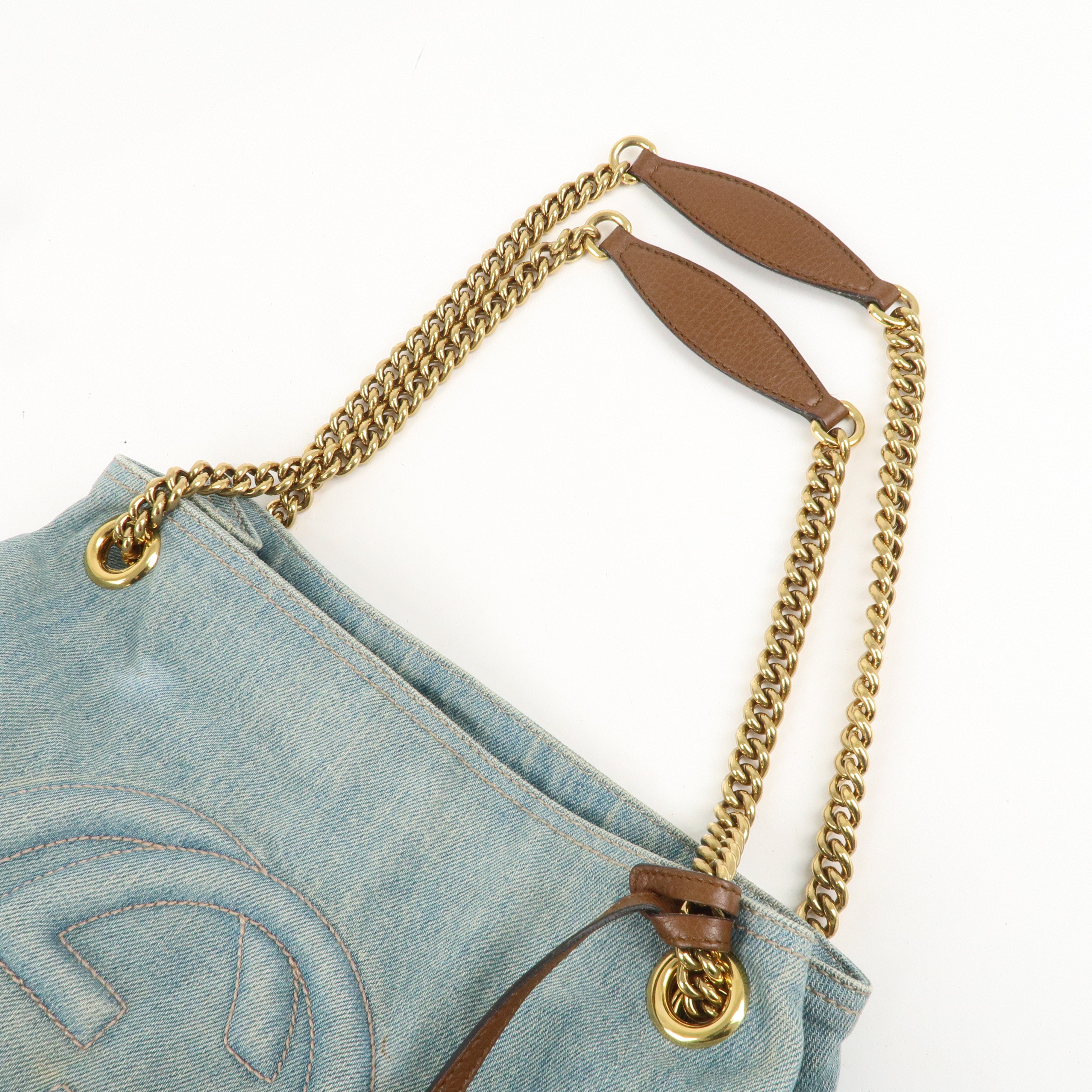 GUCCI SOHO Interlocking G Denim Leather Chain Shoulder Bag 308982