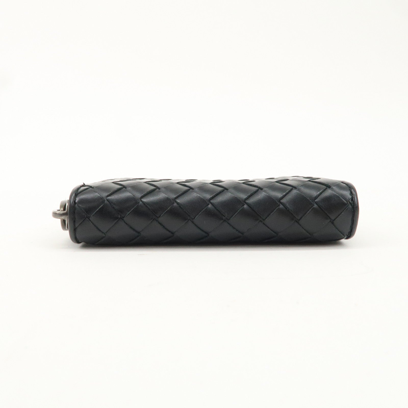 BOTTEGA VENETA Intrecciato Leather Zip Round Coin Case Black