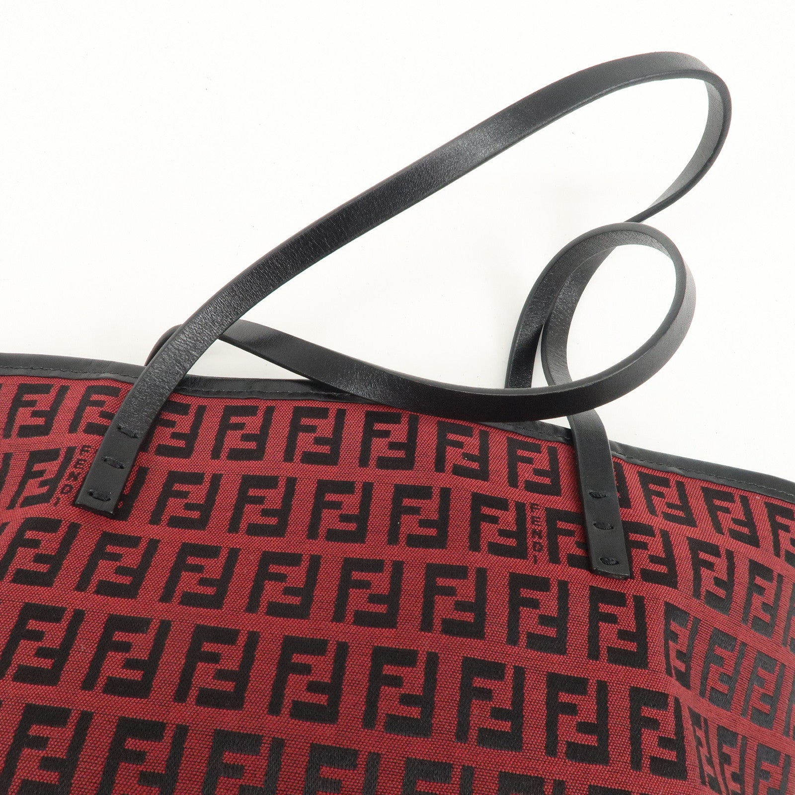 FENDI Zucchino Canvas Leather Mini Tote Bag Red Black 8BH056 Used