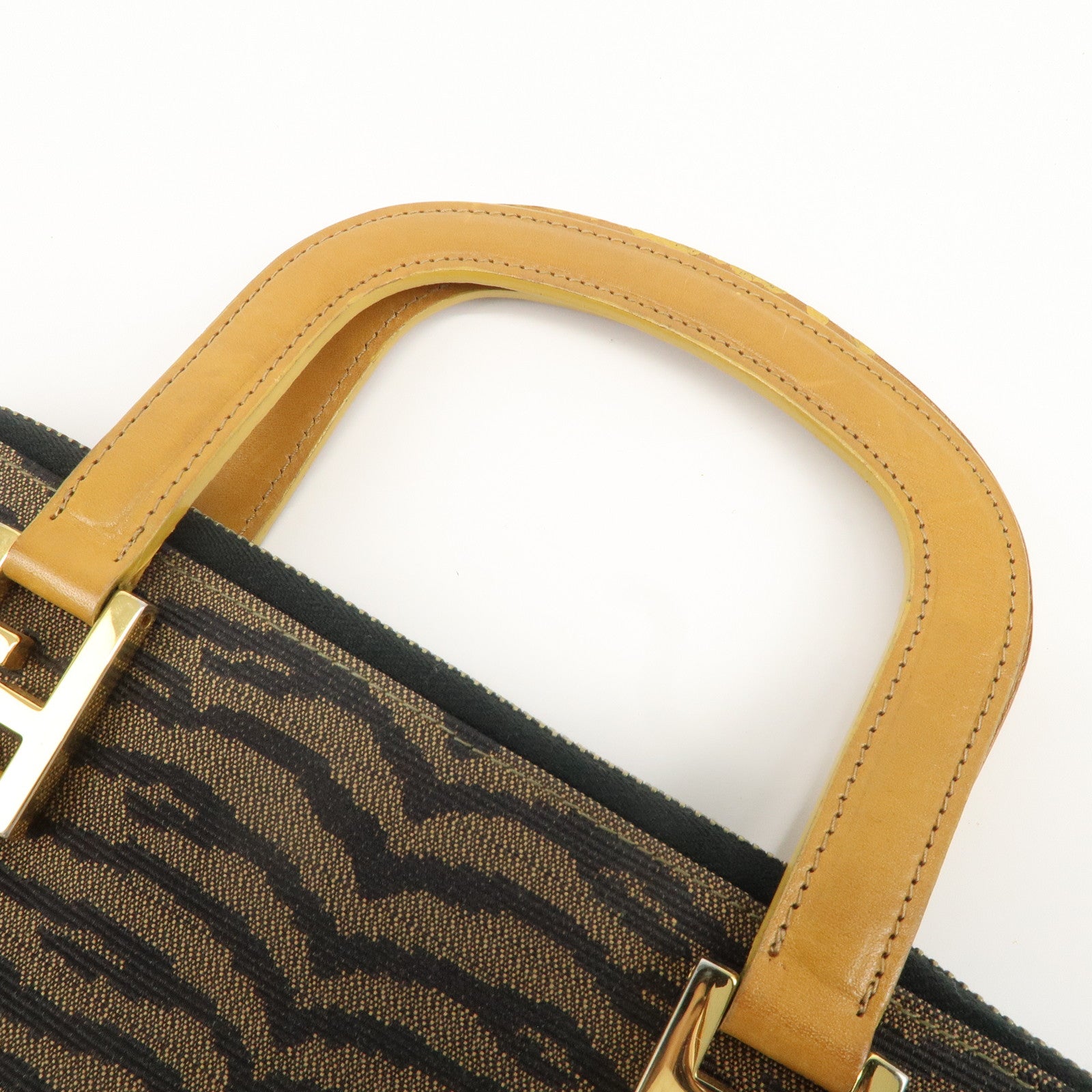 FENDI Canvas Leather Angora Hand Bag Zebra Brown Black 26347 Used