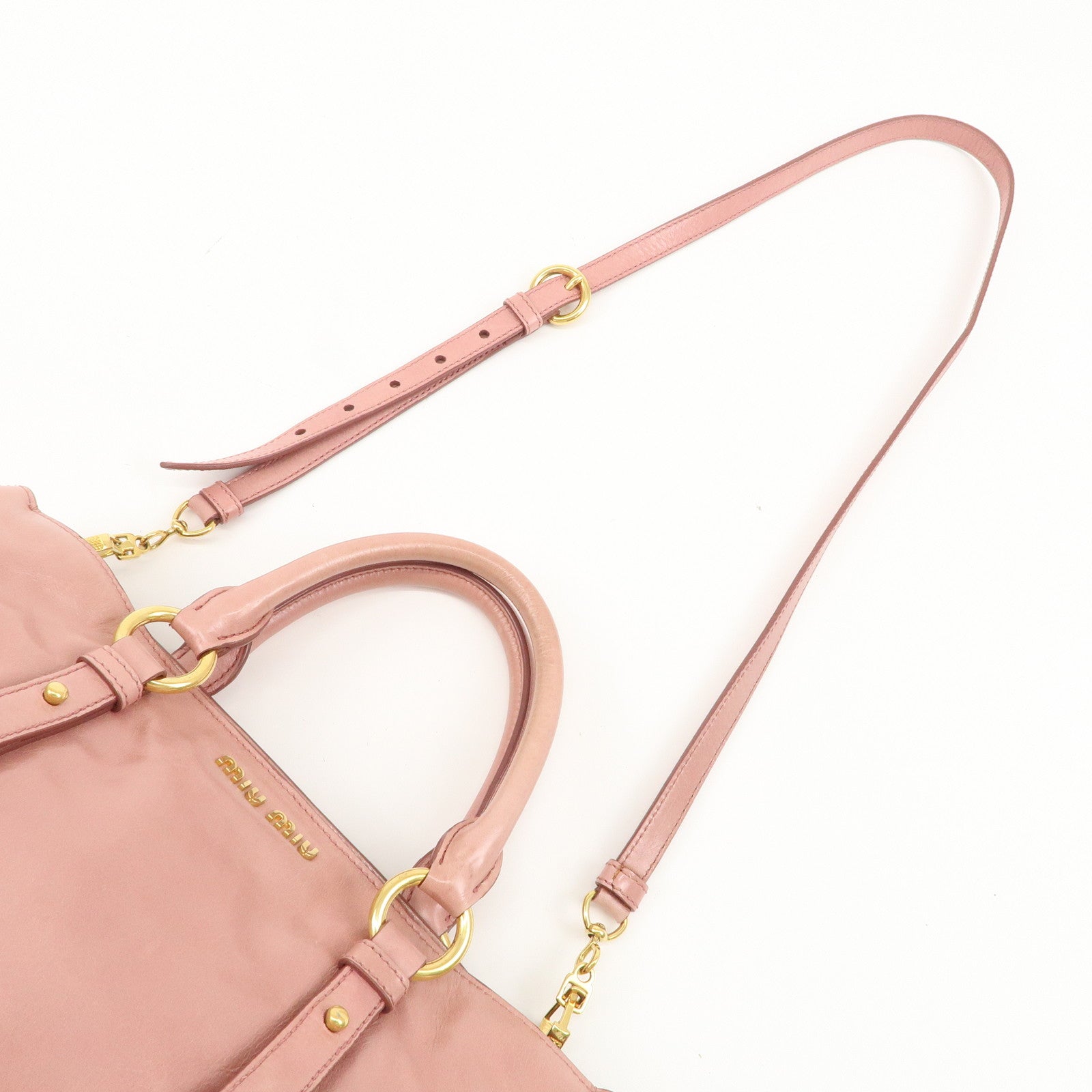 MIU MIU Leather 2 Way Hand Bag Shoulder Bag Pink RN1037 Used