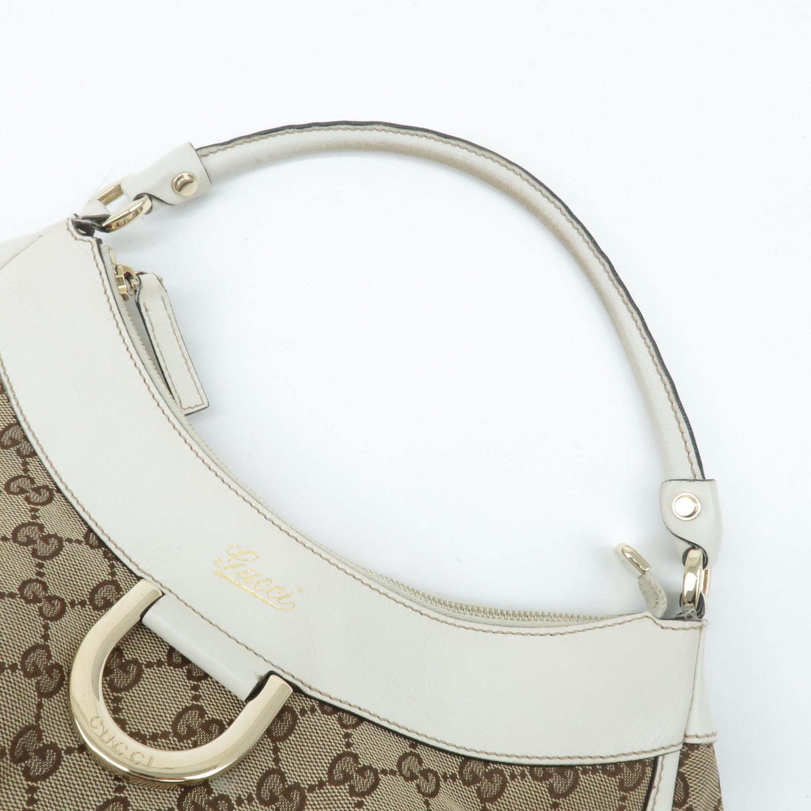 GUCCI Abbey GG Canvas Leather Shoulder Bag Beige White 189833 Used