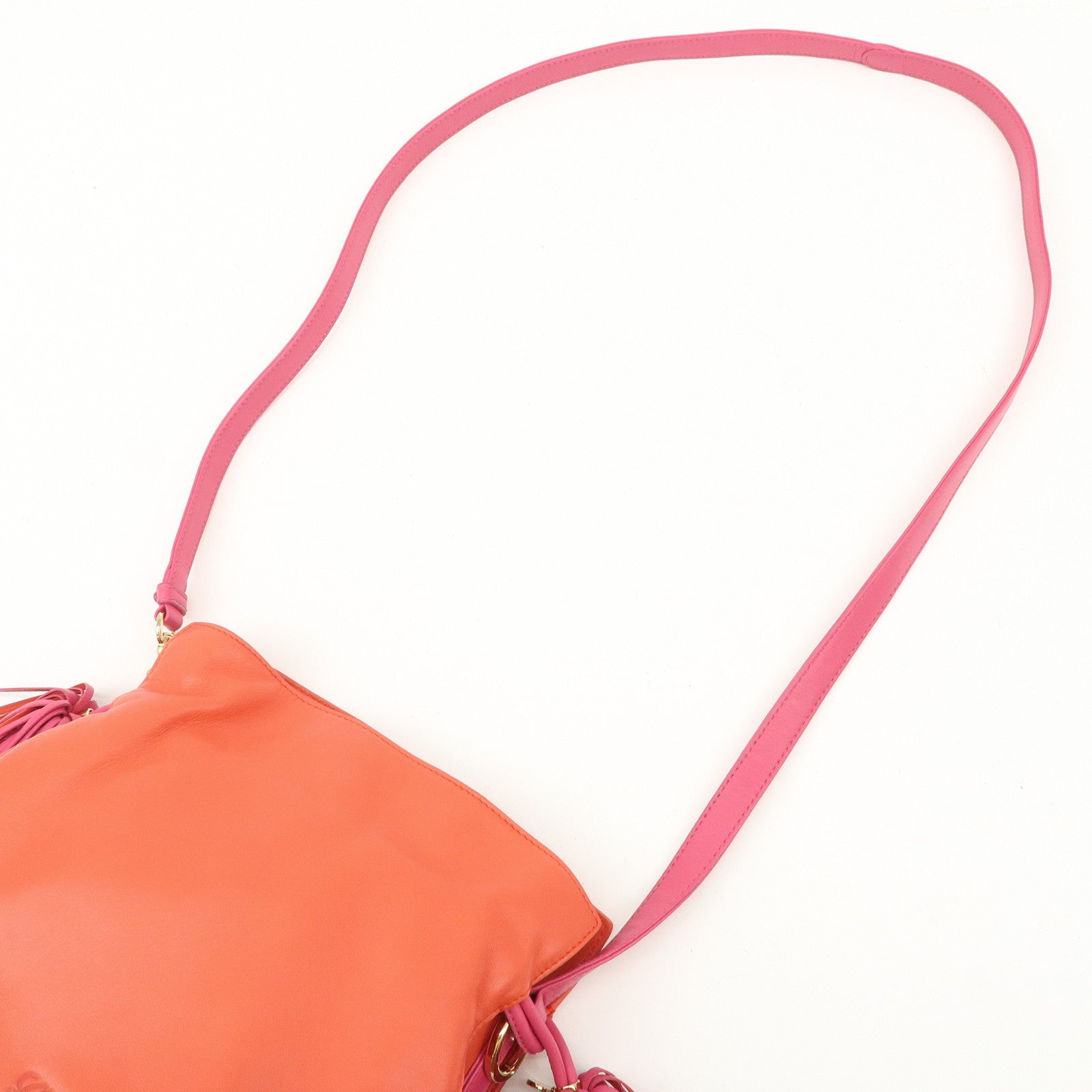 LOEWE Anagram Leather Framenco Shoulder Bag Orange Pink Used