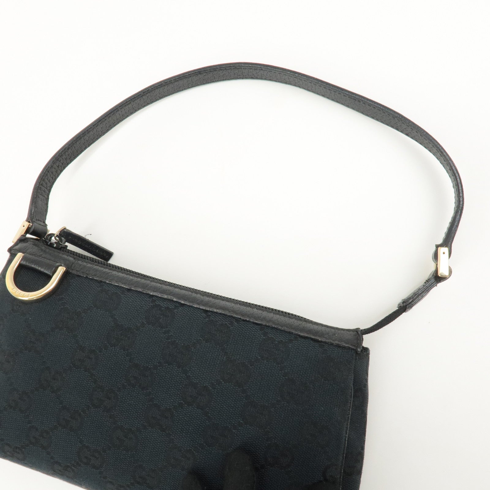 GUCCI Abbey GG Canvas Leather Hand Bag Pouch Black 145750