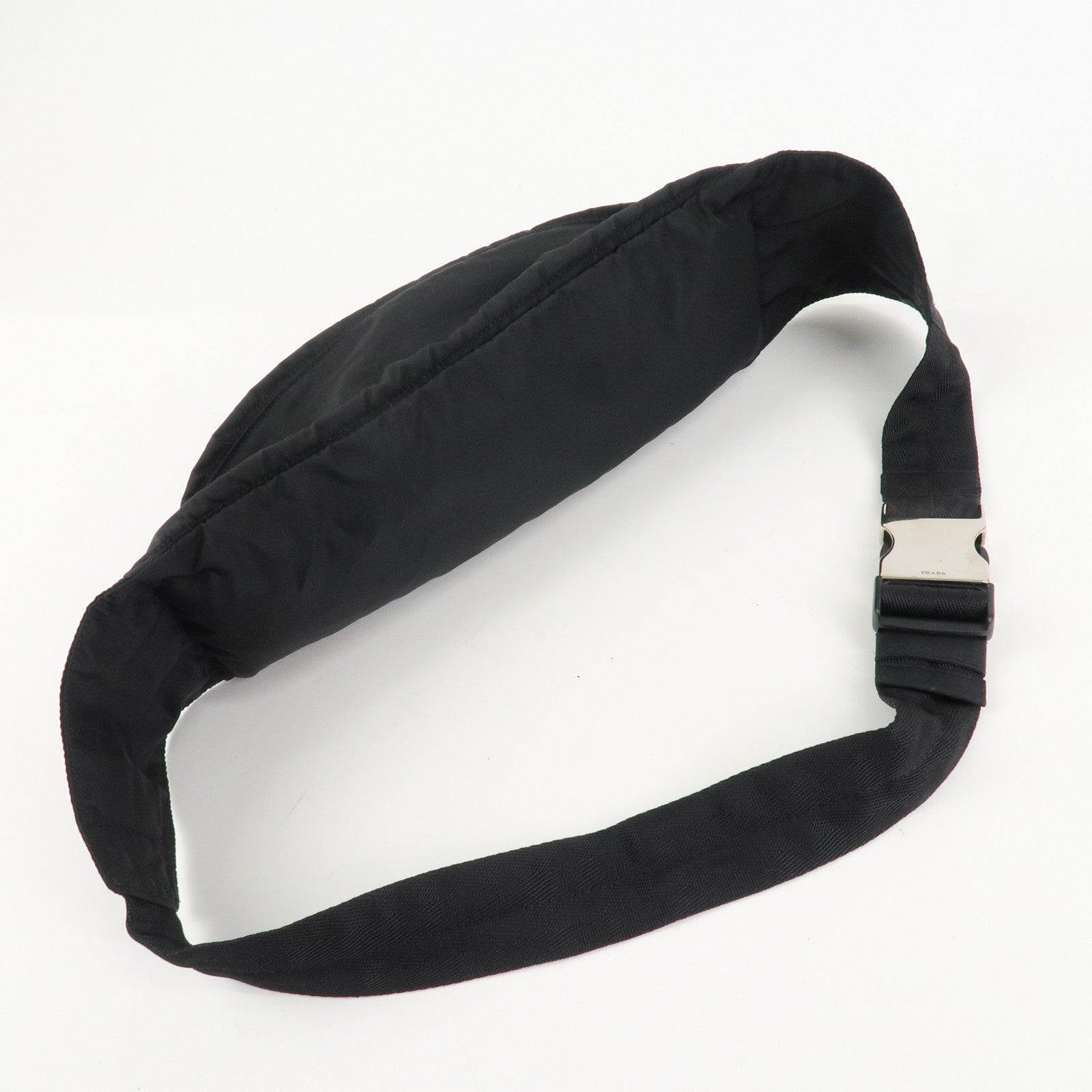 PRADA Nylon Triangle Logo Waist Bag Black Silver HDW Used