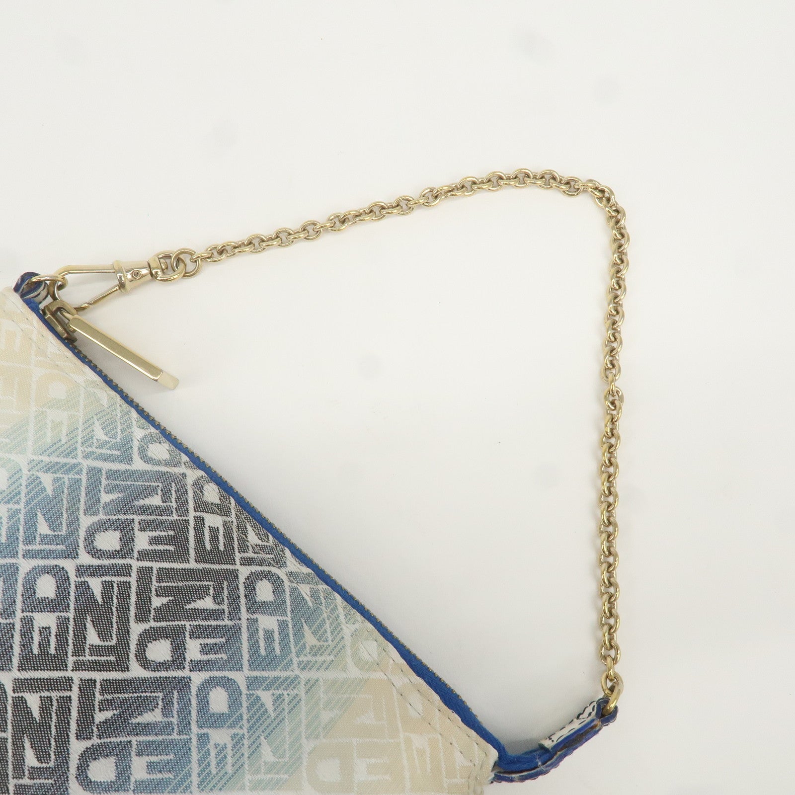 FENDI Canvas Chain Accessory Pouch Beige Blue 8BR592